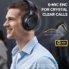Hybrid Active Noise Cancelling Bluetooth 6.0 Headphones 120H Playtime 6 ENC Clear Call Mic, Over Ear Headphones Wireless with Hi-Res Audio Comfort Earcup Low Latency ANC Headphone for Workout Travel(Black)