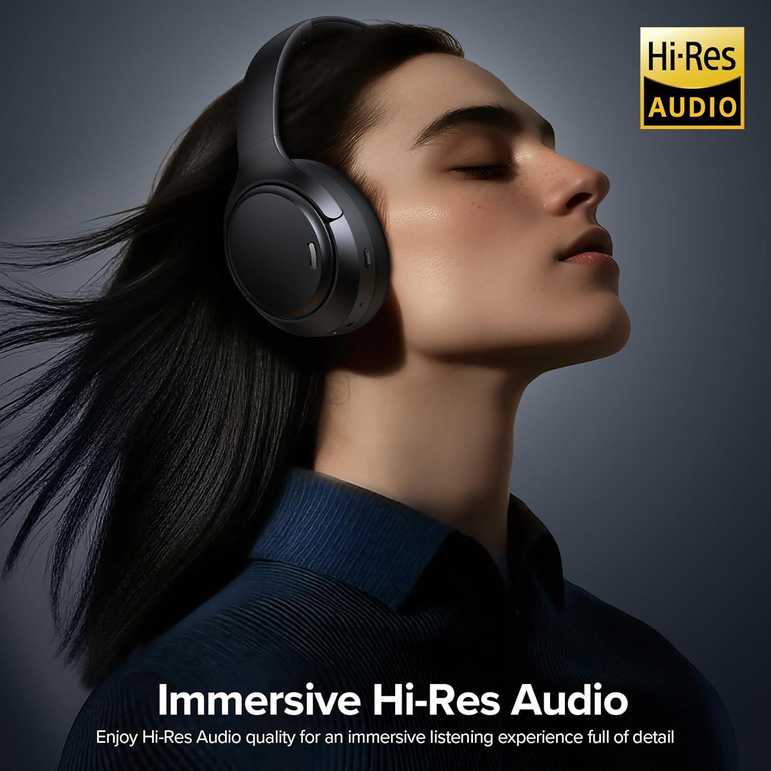 imageHybrid Active Noise Cancelling Headphones 120H Long Playtime 6 ENC Mic Wireless OverEar Bluetooth 60 HeadphonesHiRes Audio Memory Foam Earcup Transparency Mode ANC Headphone for Travel OfficeClassic Black