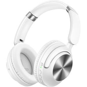 TAGRY Hybrid Active Noise Cancelling Headphones 100H Playtime Wireless Over Ear Bluetooth Headphone with Fast Charging Hi-Res Audio Comfort Earcups Headsets for Travel Home Office Phone PC Black(White)