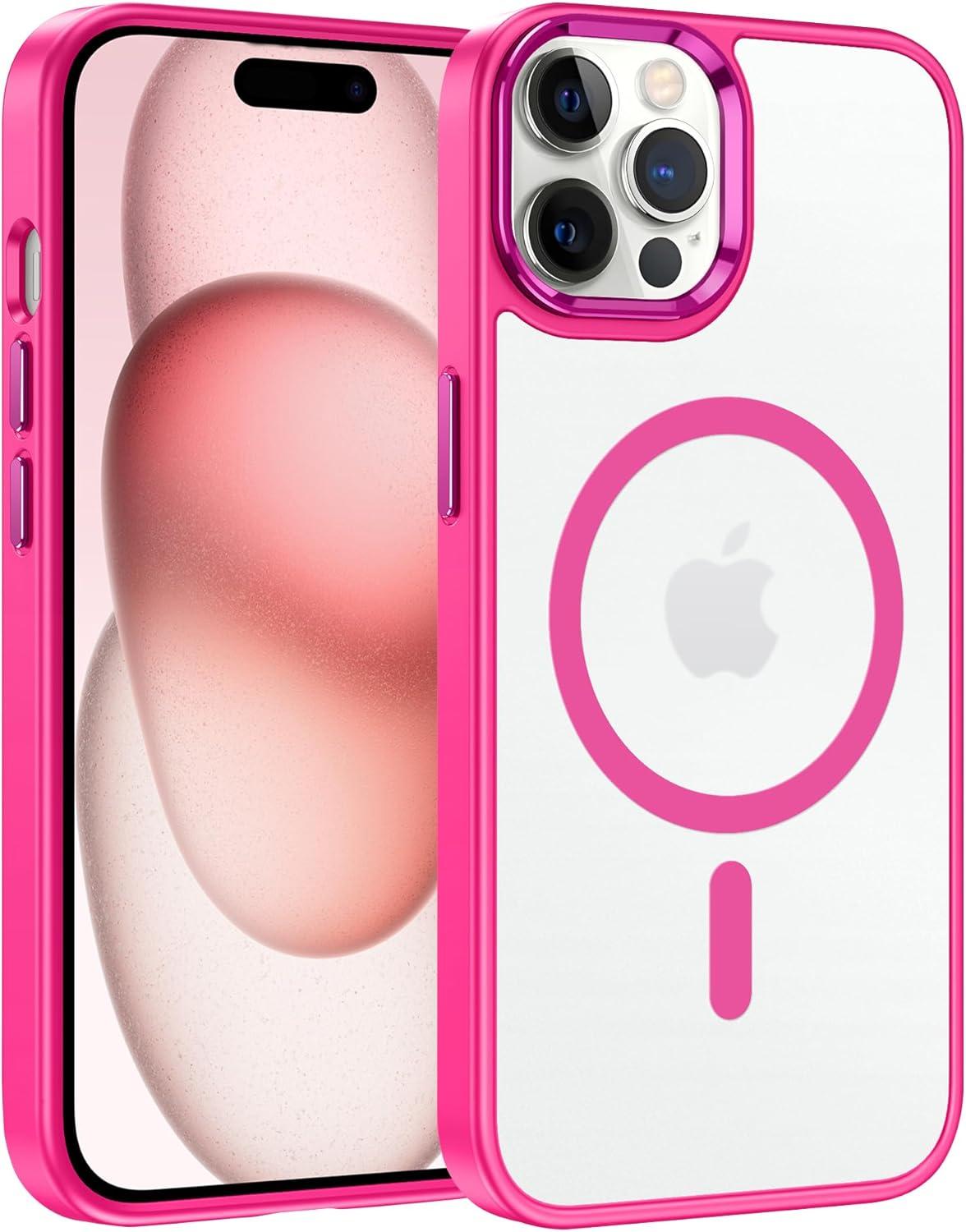 imageFNTCASE for Google Pixel 10a Case Compatible with Magsafe Translucent Matte Cases with Screen Protector Military Grade Shockproof Protective Magnetic Phone Cover for Pixel 10A BlackHot Pink