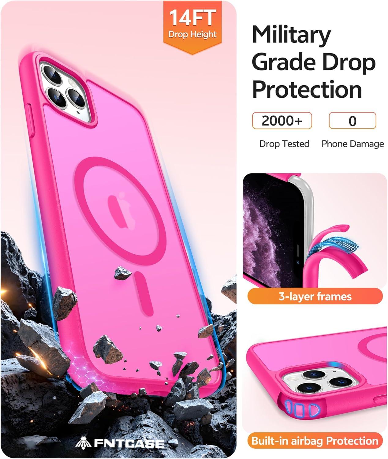 imageFNTCASE for Google Pixel 10a Case Compatible with Magsafe Translucent Matte Cases with Screen Protector Military Grade Shockproof Protective Magnetic Phone Cover for Pixel 10A BlackHot Pink