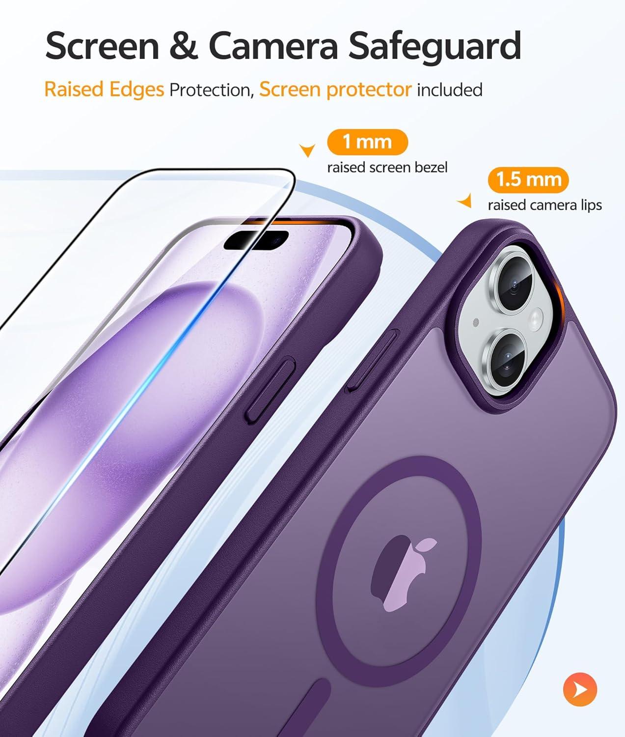 imageFNTCASE for Google Pixel 10a Case Compatible with Magsafe Translucent Matte Cases with Screen Protector Military Grade Shockproof Protective Magnetic Phone Cover for Pixel 10A BlackPurple