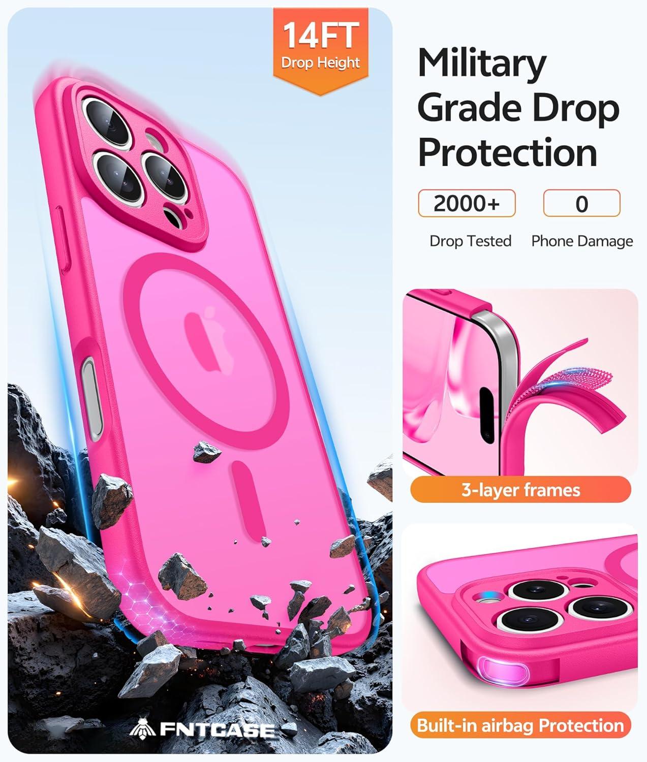 imageFNTCASE for Google Pixel 10a Case Compatible with Magsafe Translucent Matte Cases with Screen Protector Military Grade Shockproof Protective Magnetic Phone Cover for Pixel 10A BlackHot Pink