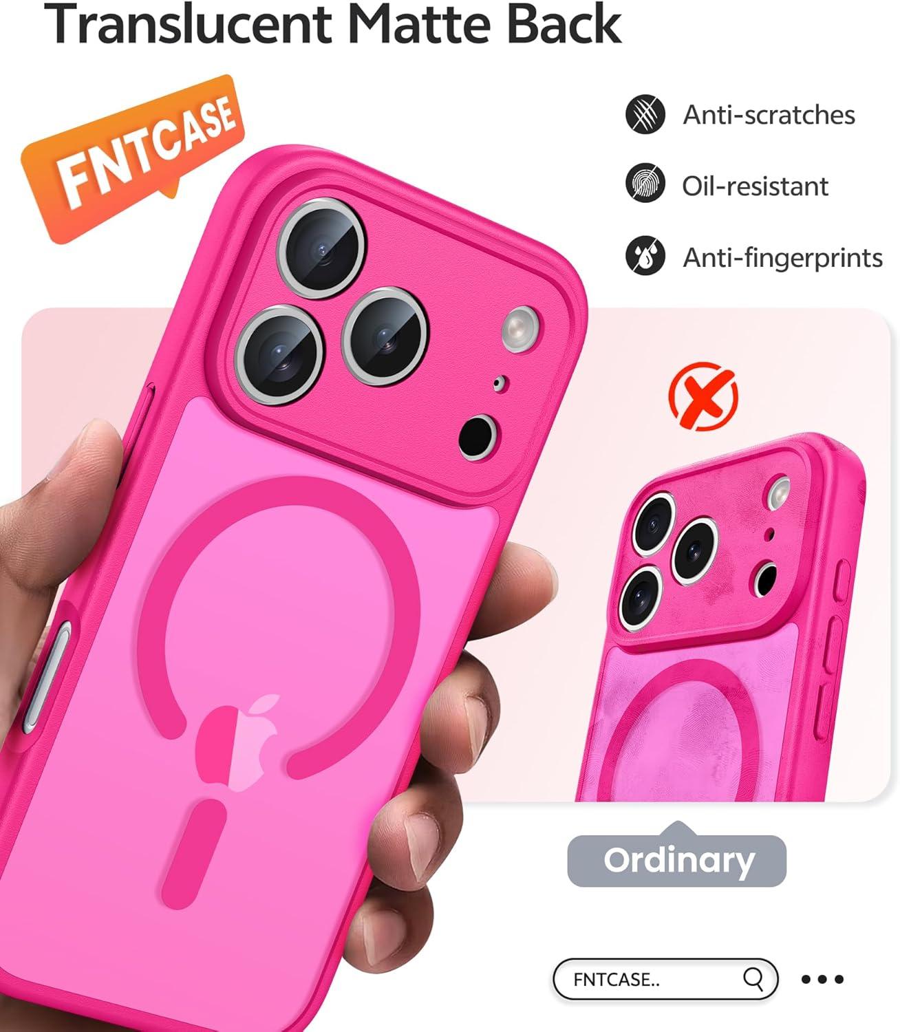 imageFNTCASE for Google Pixel 10a Case Compatible with Magsafe Translucent Matte Cases with Screen Protector Military Grade Shockproof Protective Magnetic Phone Cover for Pixel 10A BlackHot Pink