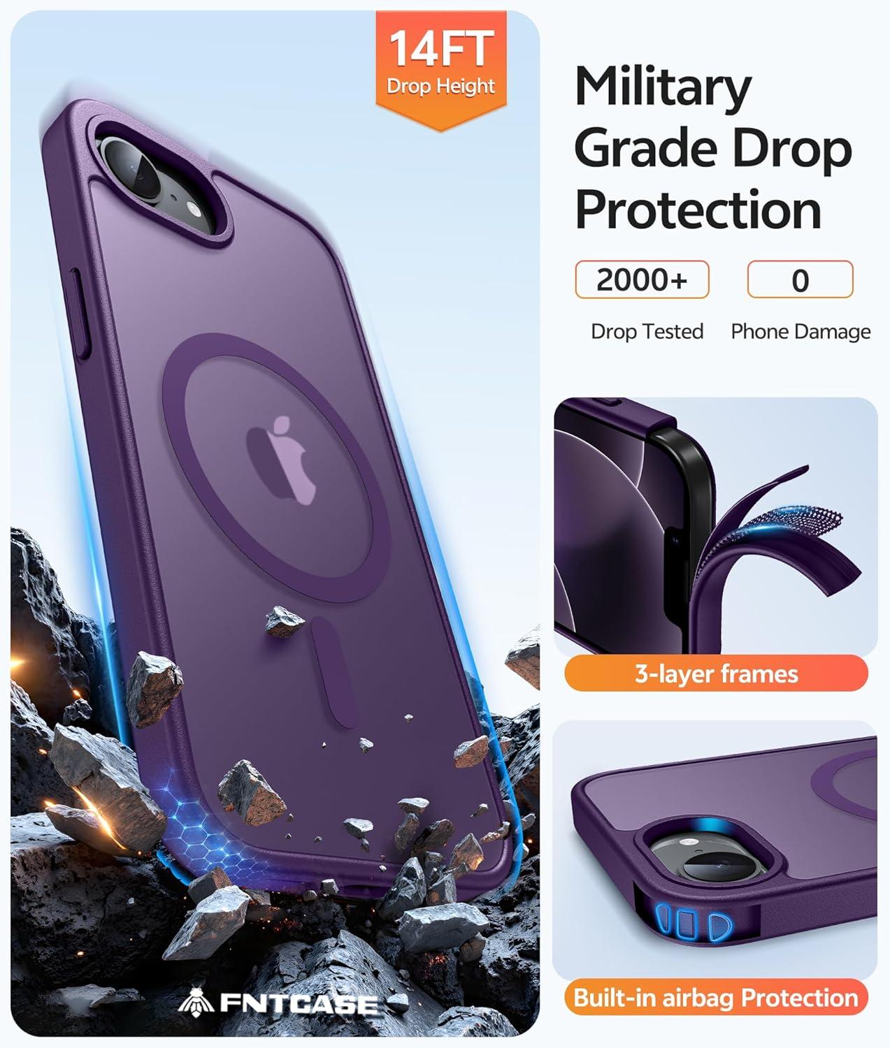 imageFNTCASE for Google Pixel 10a Case Compatible with Magsafe Translucent Matte Cases with Screen Protector Military Grade Shockproof Protective Magnetic Phone Cover for Pixel 10A BlackPurple