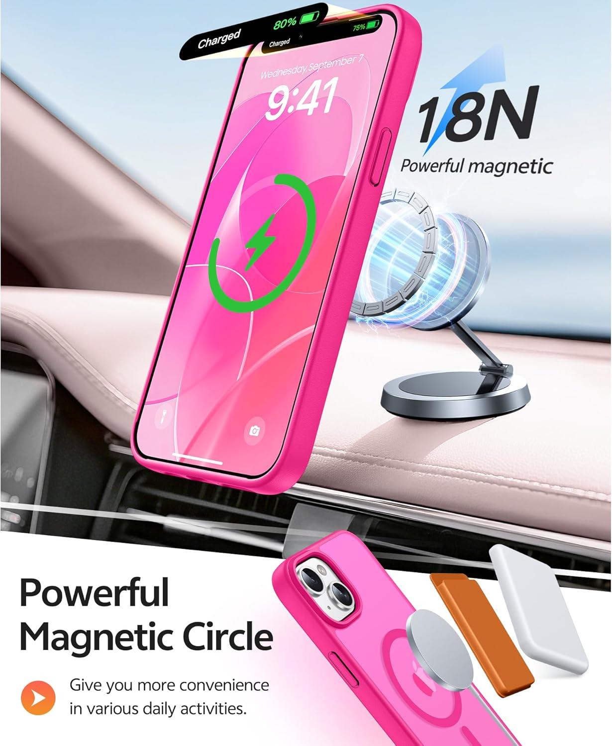 imageFNTCASE for Google Pixel 10a Case Compatible with Magsafe Translucent Matte Cases with Screen Protector Military Grade Shockproof Protective Magnetic Phone Cover for Pixel 10A BlackHot Pink