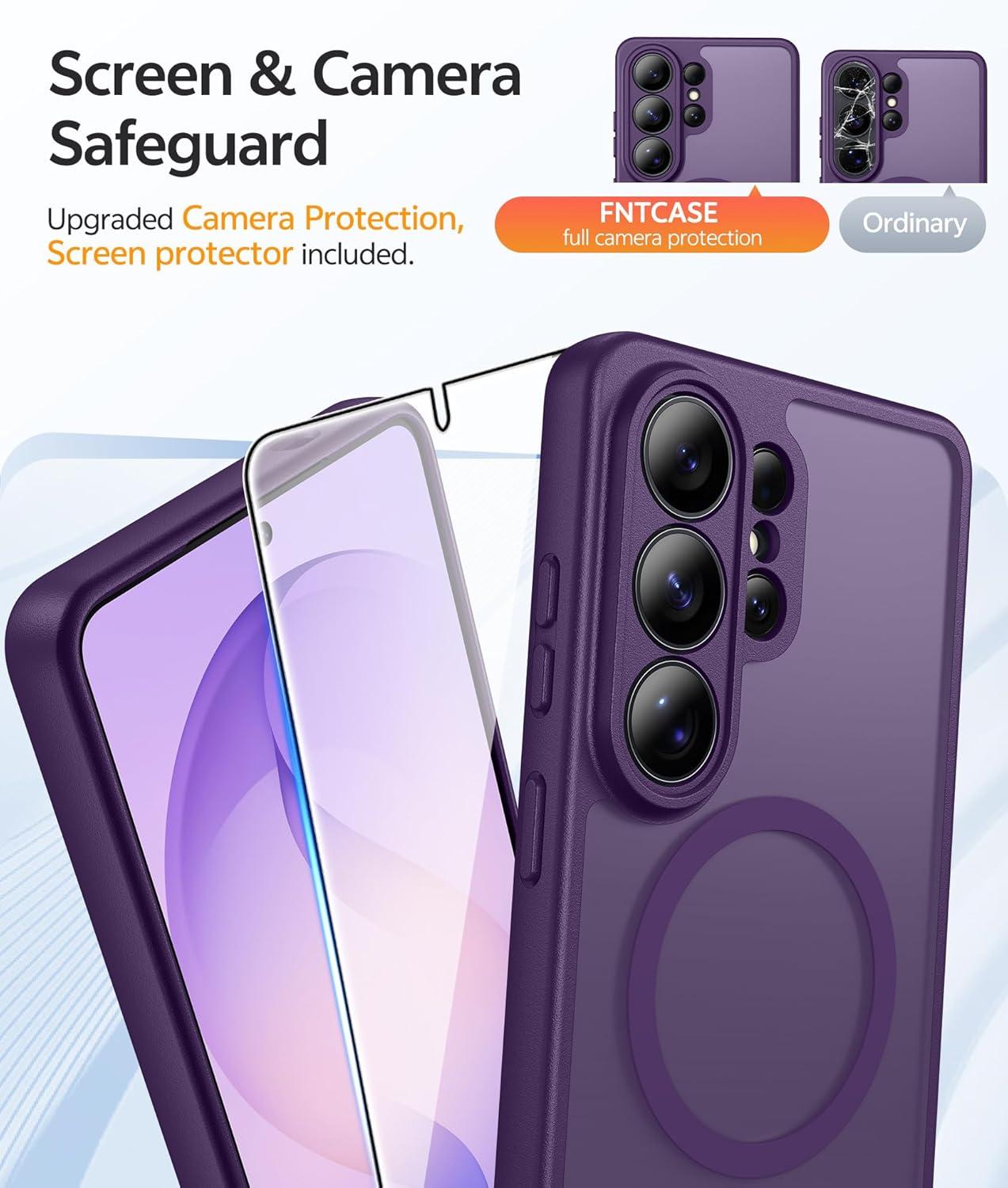 imageFNTCASE for Google Pixel 10a Case Compatible with Magsafe Translucent Matte Cases with Screen Protector Military Grade Shockproof Protective Magnetic Phone Cover for Pixel 10A BlackPurple