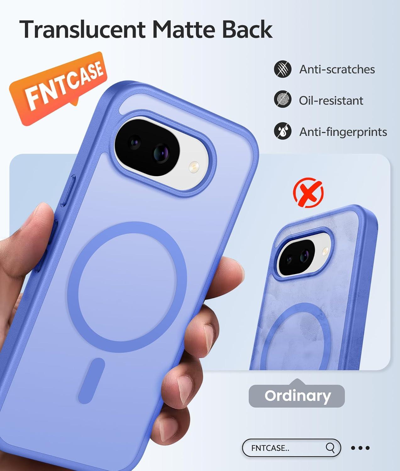 imageFNTCASE for Google Pixel 10a Case Compatible with Magsafe Translucent Matte Cases with Screen Protector Military Grade Shockproof Protective Magnetic Phone Cover for Pixel 10A BlackUltramarine
