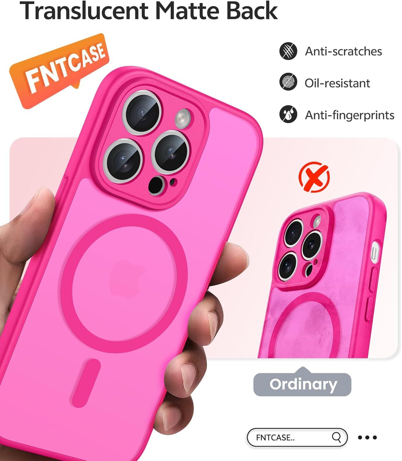 imageFNTCASE for Google Pixel 10a Case Compatible with Magsafe Translucent Matte Cases with Screen Protector Military Grade Shockproof Protective Magnetic Phone Cover for Pixel 10A BlackHot Pink