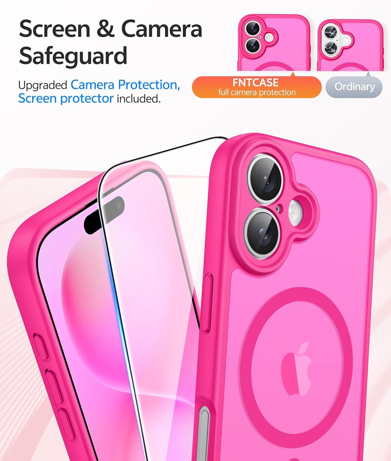 imageFNTCASE for Google Pixel 10a Case Compatible with Magsafe Translucent Matte Cases with Screen Protector Military Grade Shockproof Protective Magnetic Phone Cover for Pixel 10A BlackHot Pink