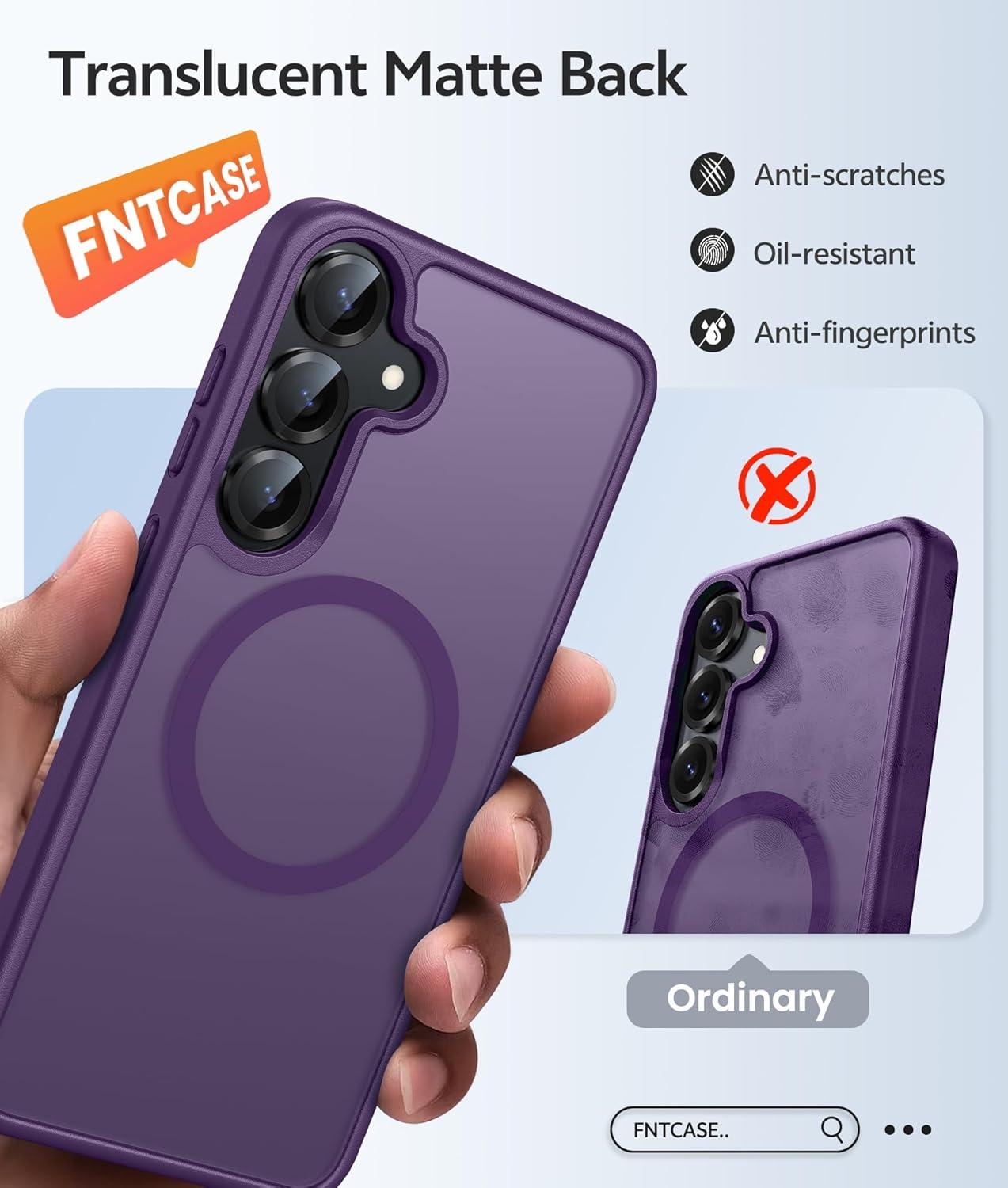 imageFNTCASE for Google Pixel 10a Case Compatible with Magsafe Translucent Matte Cases with Screen Protector Military Grade Shockproof Protective Magnetic Phone Cover for Pixel 10A BlackPurple