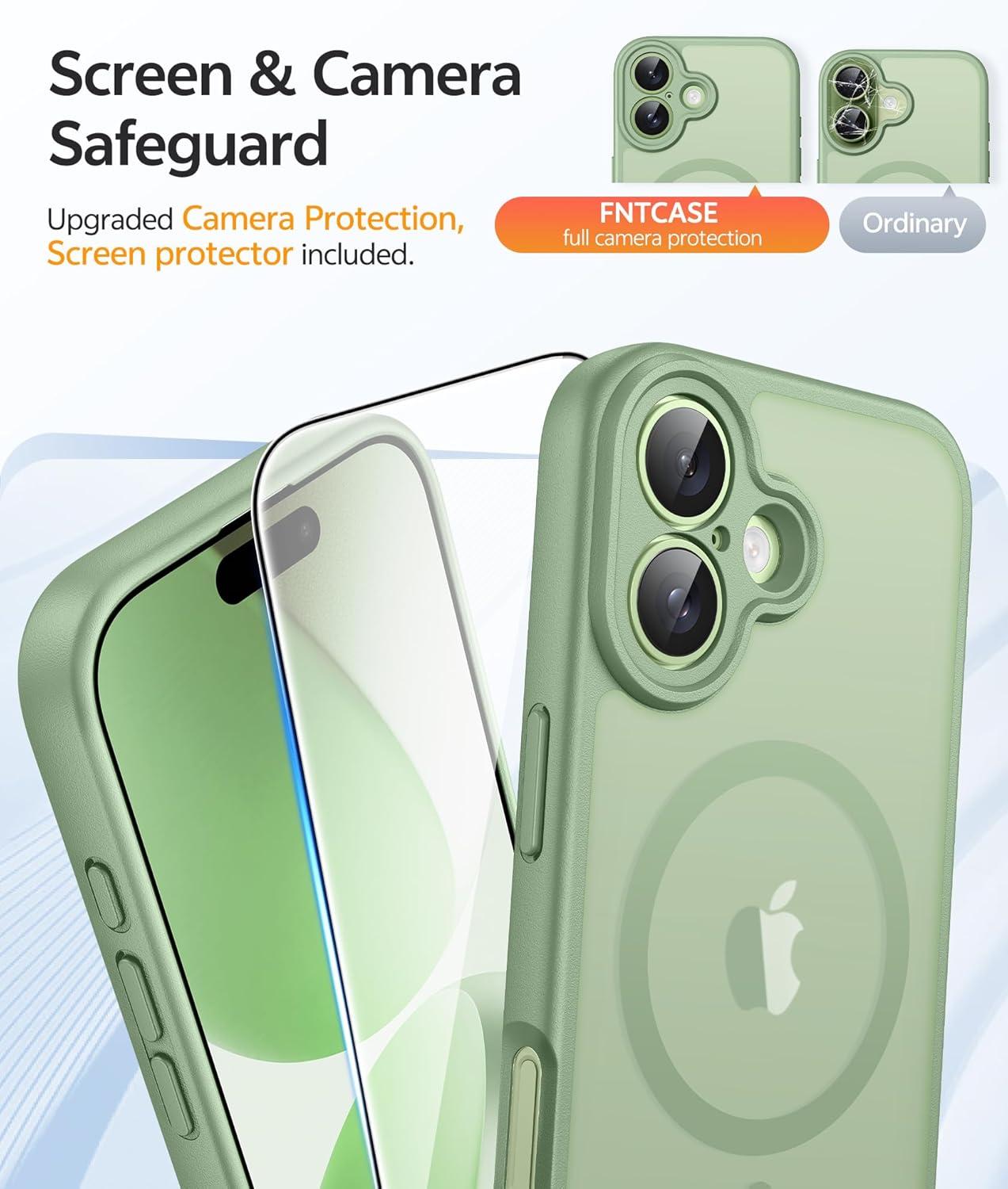 imageFNTCASE for Google Pixel 10a Case Compatible with Magsafe Translucent Matte Cases with Screen Protector Military Grade Shockproof Protective Magnetic Phone Cover for Pixel 10A BlackLight Moss