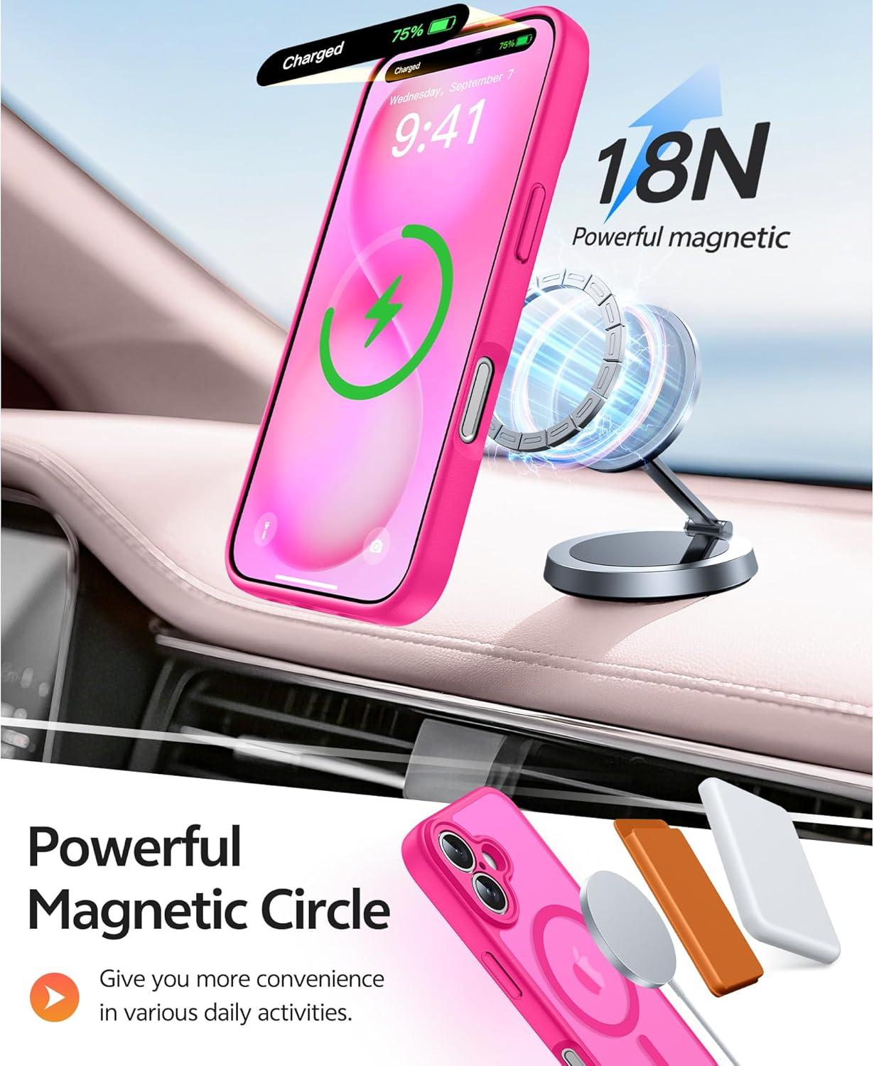 imageFNTCASE for Google Pixel 10a Case Compatible with Magsafe Translucent Matte Cases with Screen Protector Military Grade Shockproof Protective Magnetic Phone Cover for Pixel 10A BlackHot Pink