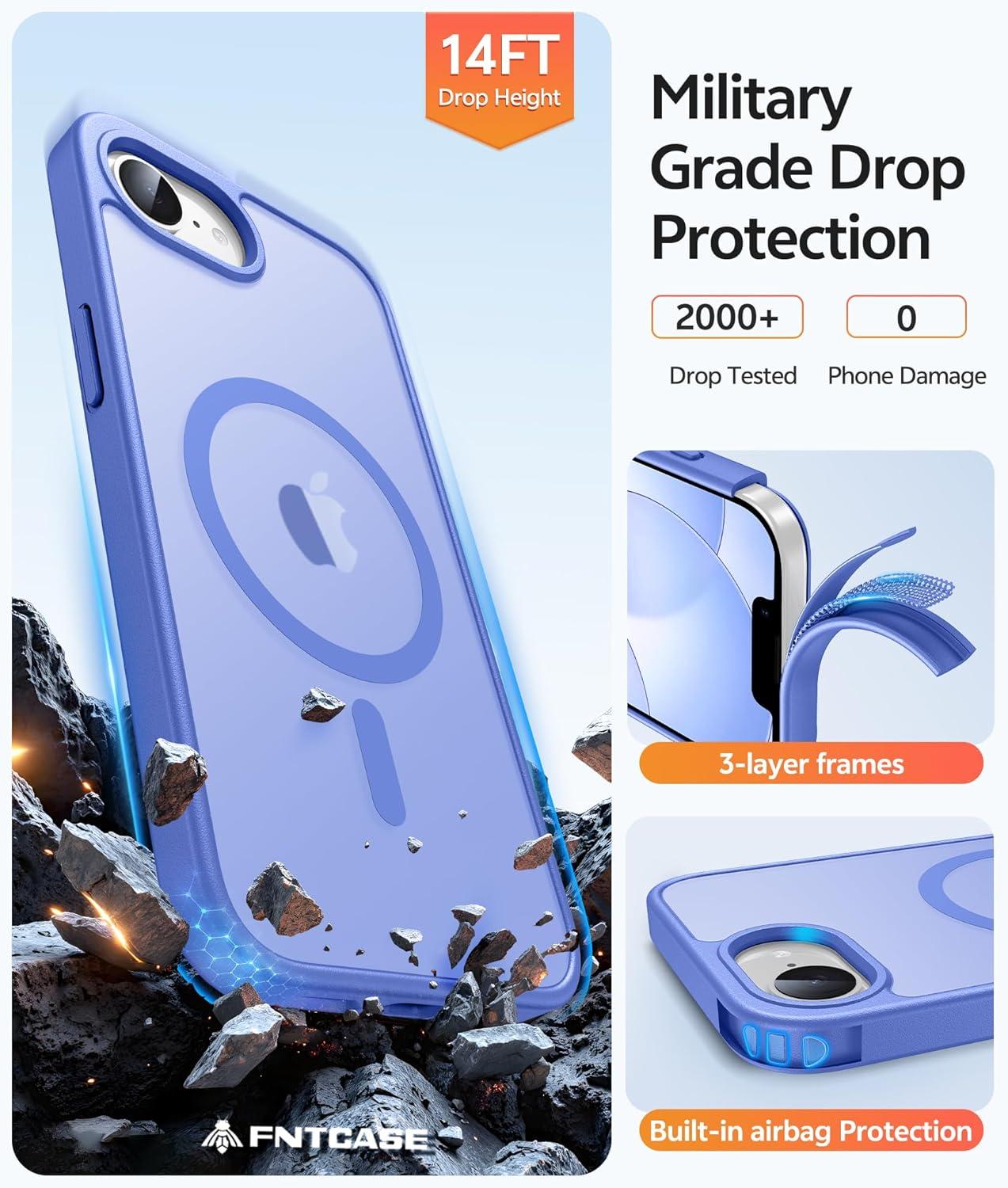 imageFNTCASE for Google Pixel 10a Case Compatible with Magsafe Translucent Matte Cases with Screen Protector Military Grade Shockproof Protective Magnetic Phone Cover for Pixel 10A BlackUltramarine