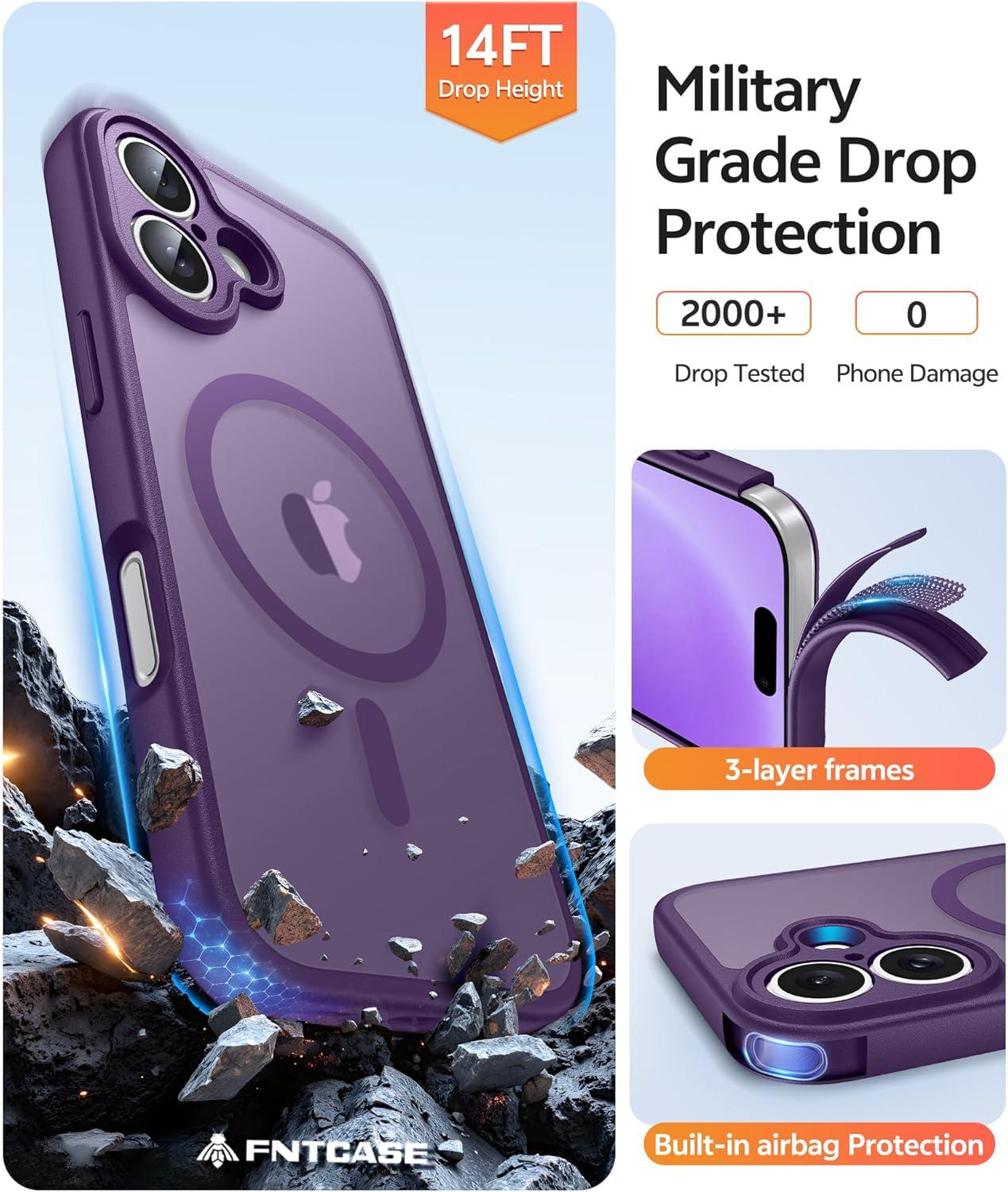imageFNTCASE for Google Pixel 10a Case Compatible with Magsafe Translucent Matte Cases with Screen Protector Military Grade Shockproof Protective Magnetic Phone Cover for Pixel 10A BlackPurple