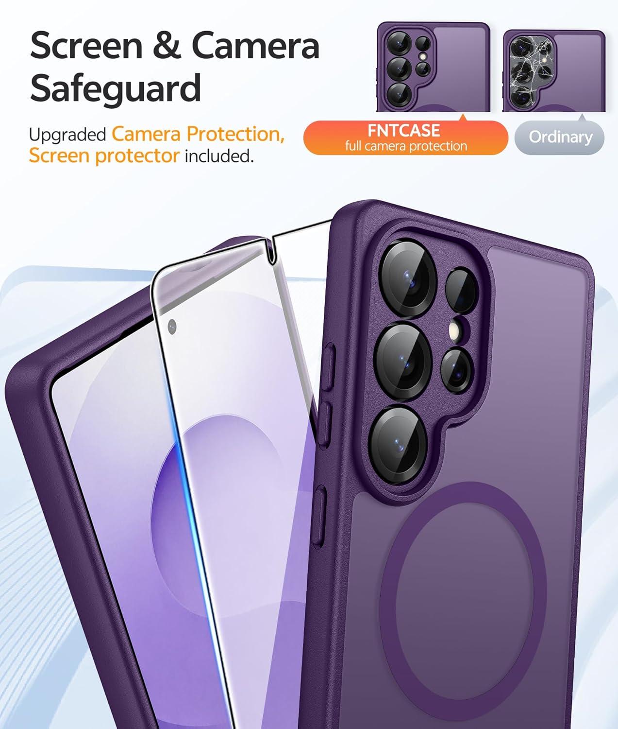 imageFNTCASE for Google Pixel 10a Case Compatible with Magsafe Translucent Matte Cases with Screen Protector Military Grade Shockproof Protective Magnetic Phone Cover for Pixel 10A BlackPurple