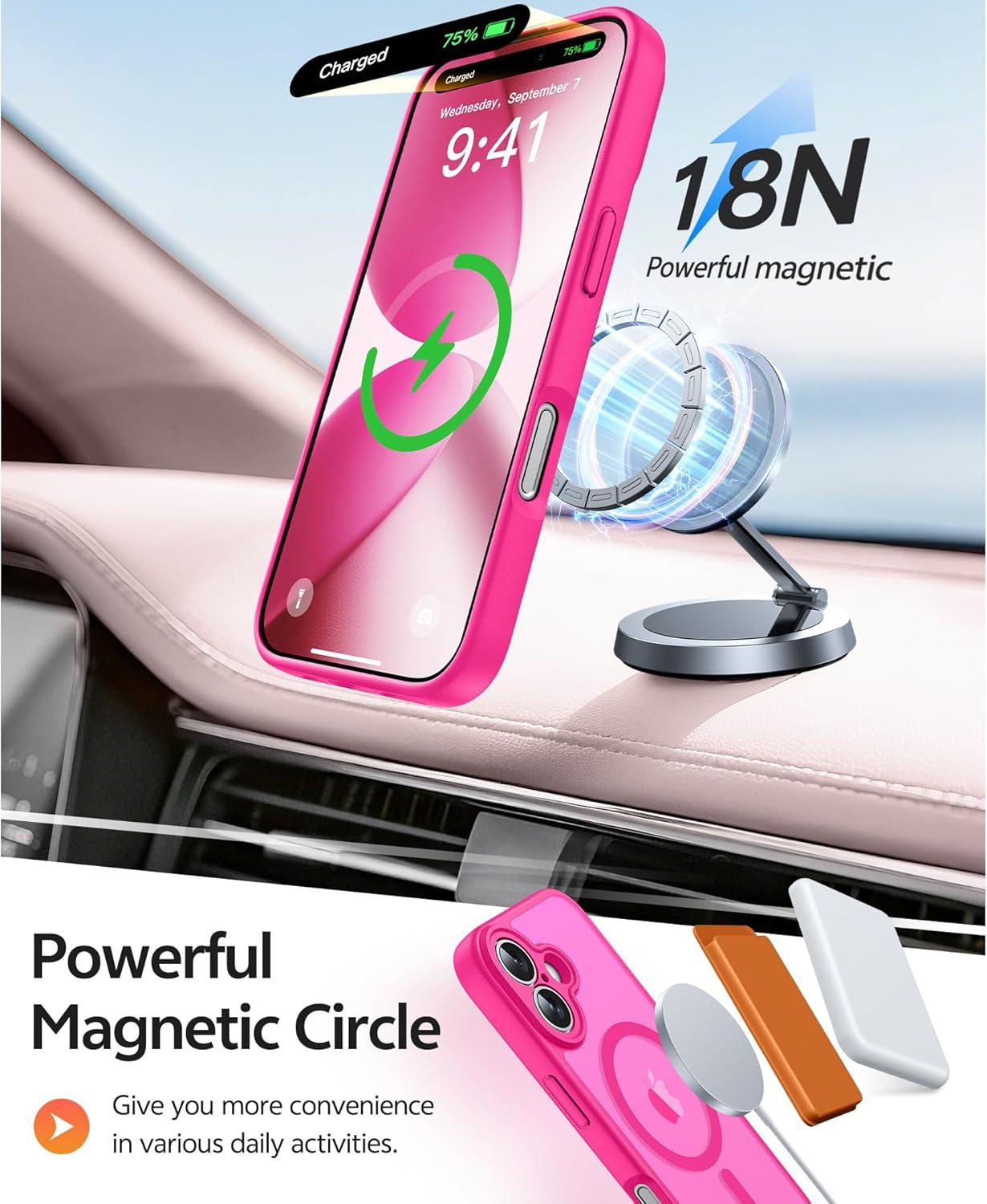 imageFNTCASE for Google Pixel 10a Case Compatible with Magsafe Translucent Matte Cases with Screen Protector Military Grade Shockproof Protective Magnetic Phone Cover for Pixel 10A BlackHot Pink