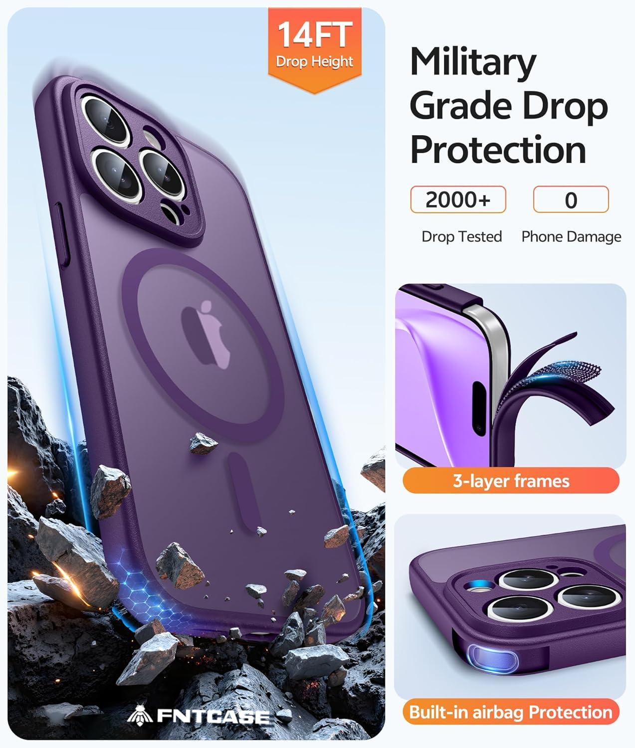 imageFNTCASE for Google Pixel 10a Case Compatible with Magsafe Translucent Matte Cases with Screen Protector Military Grade Shockproof Protective Magnetic Phone Cover for Pixel 10A BlackPurple