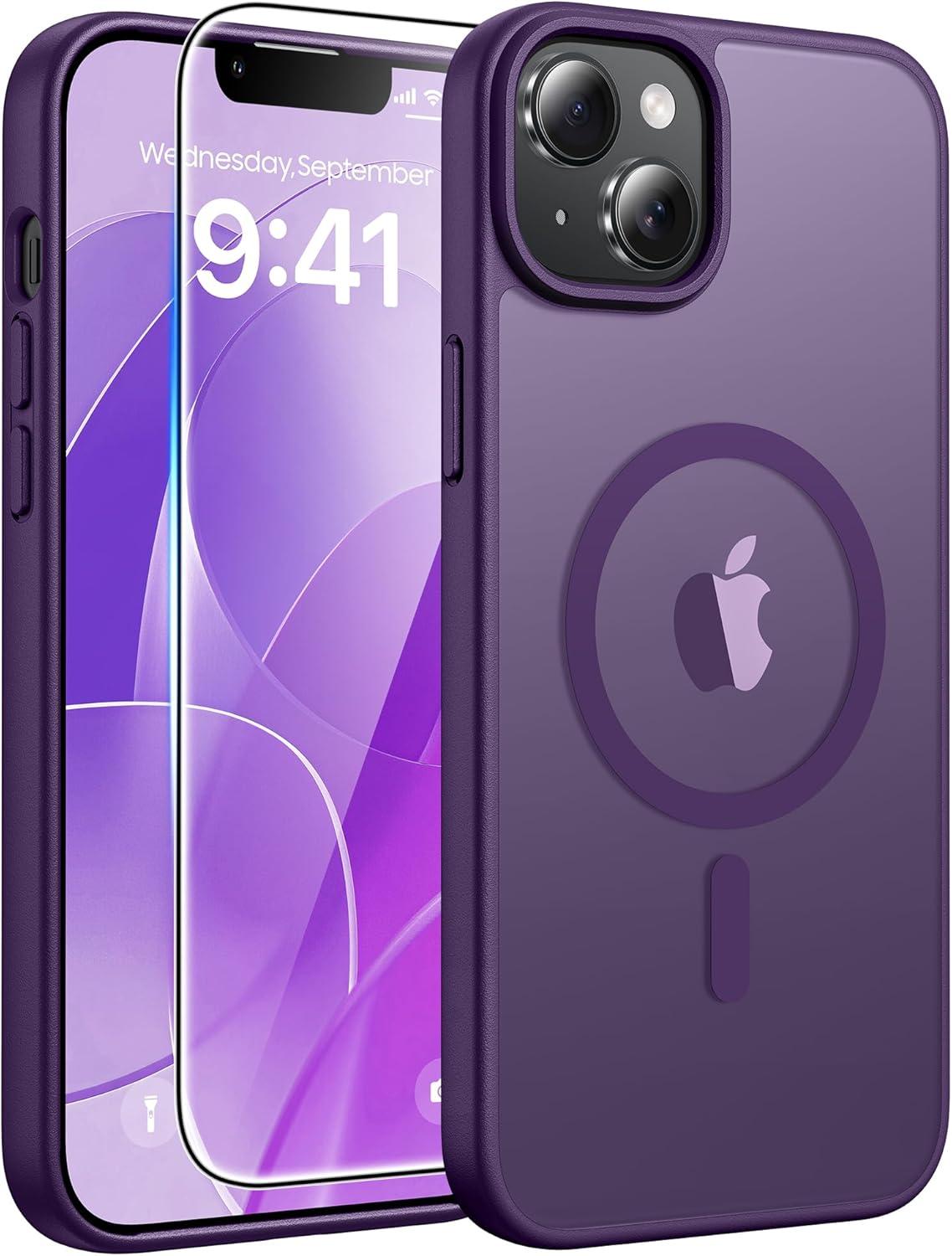 imageFNTCASE for Google Pixel 10a Case Compatible with Magsafe Translucent Matte Cases with Screen Protector Military Grade Shockproof Protective Magnetic Phone Cover for Pixel 10A BlackPurple