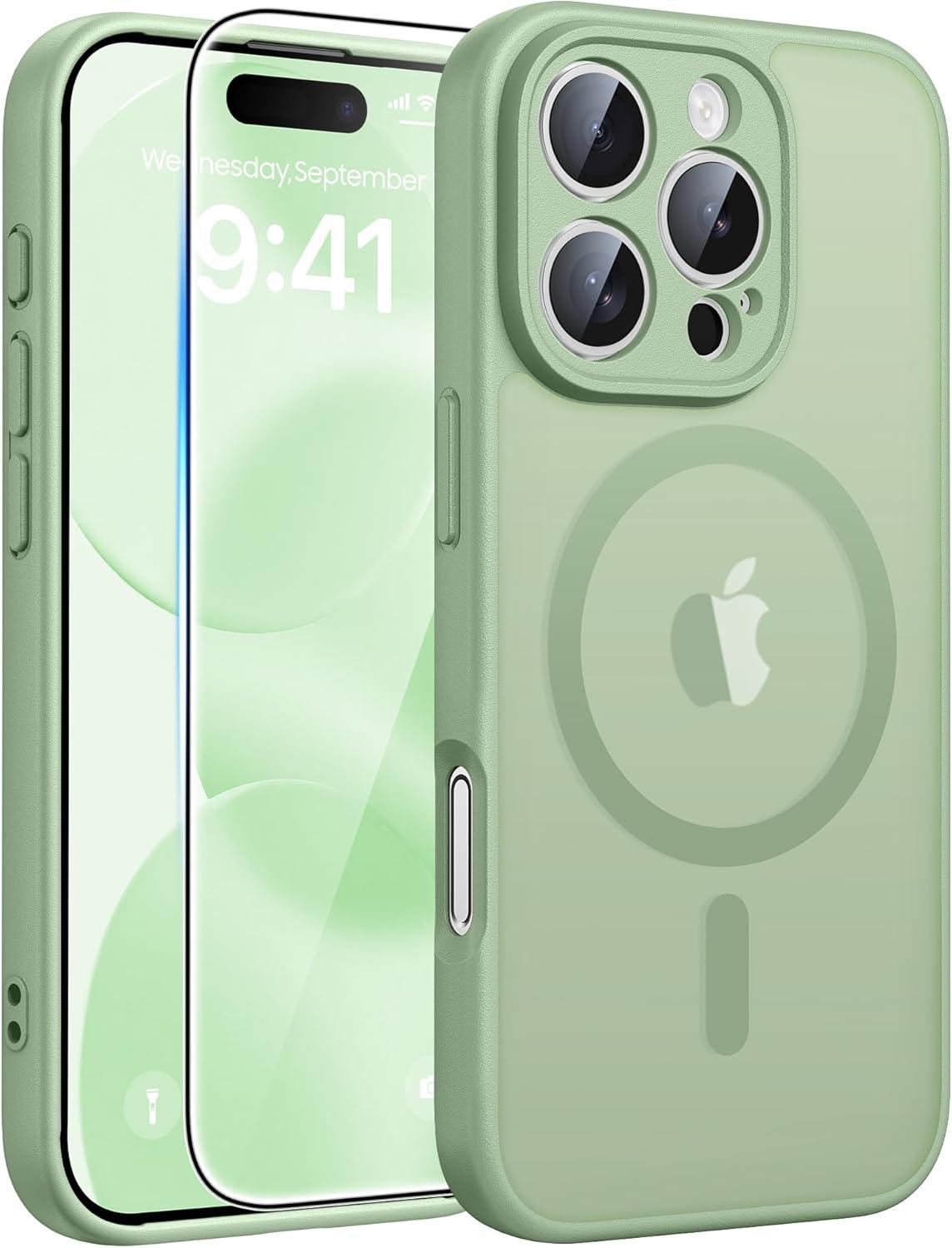 imageFNTCASE for Google Pixel 10a Case Compatible with Magsafe Translucent Matte Cases with Screen Protector Military Grade Shockproof Protective Magnetic Phone Cover for Pixel 10A BlackLight Moss