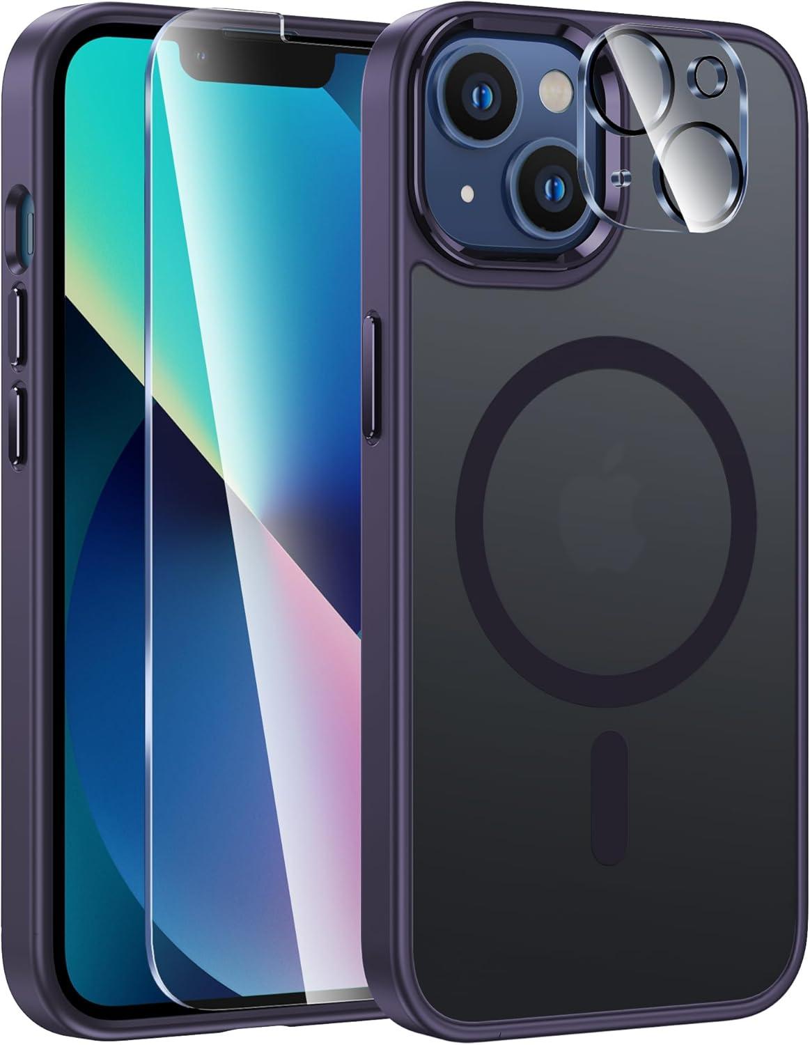 imageFNTCASE for Google Pixel 10a Case Compatible with Magsafe Translucent Matte Cases with Screen Protector Military Grade Shockproof Protective Magnetic Phone Cover for Pixel 10A BlackPurple