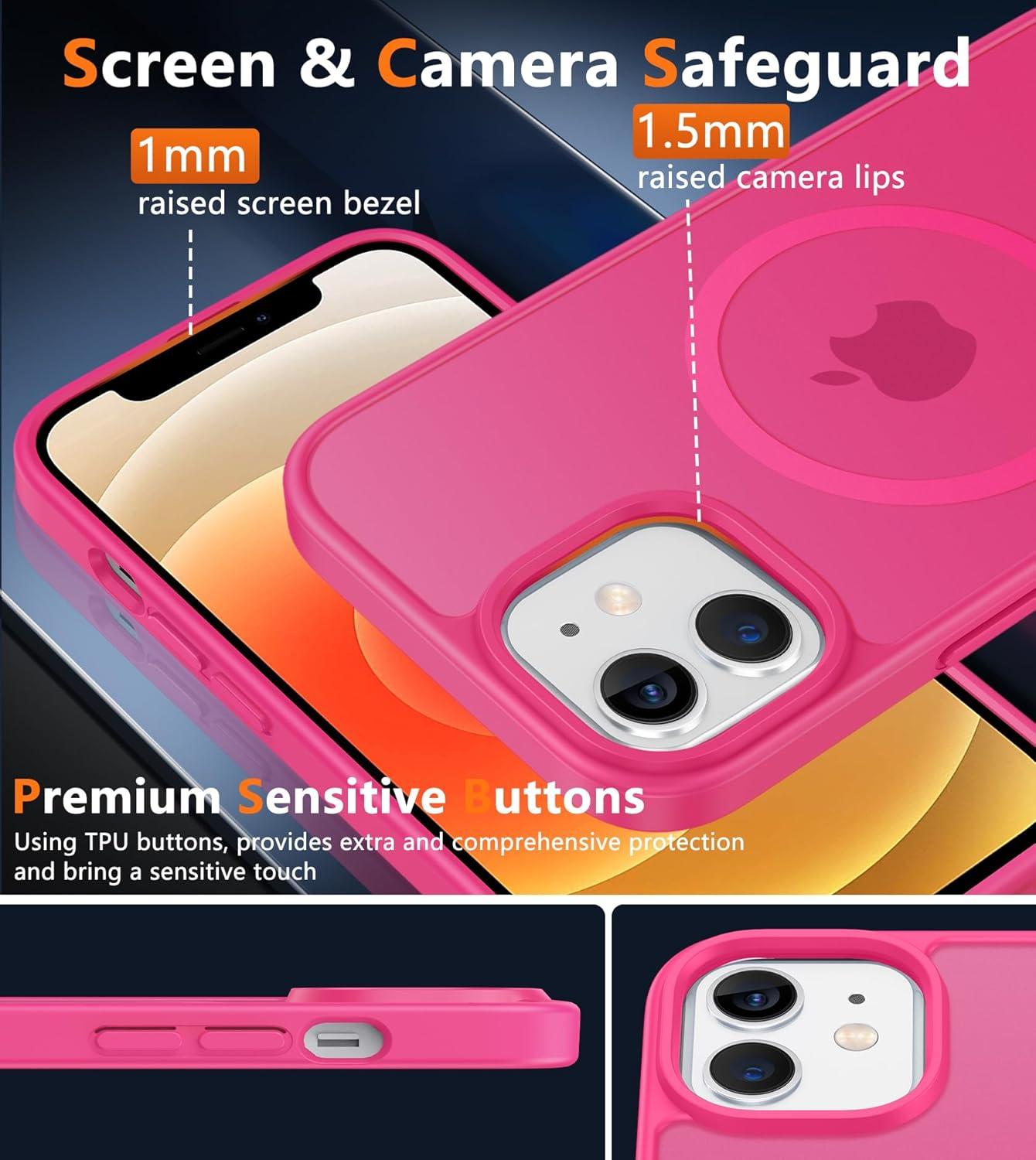 imageFNTCASE for Google Pixel 10a Case Compatible with Magsafe Translucent Matte Cases with Screen Protector Military Grade Shockproof Protective Magnetic Phone Cover for Pixel 10A BlackHot Pink