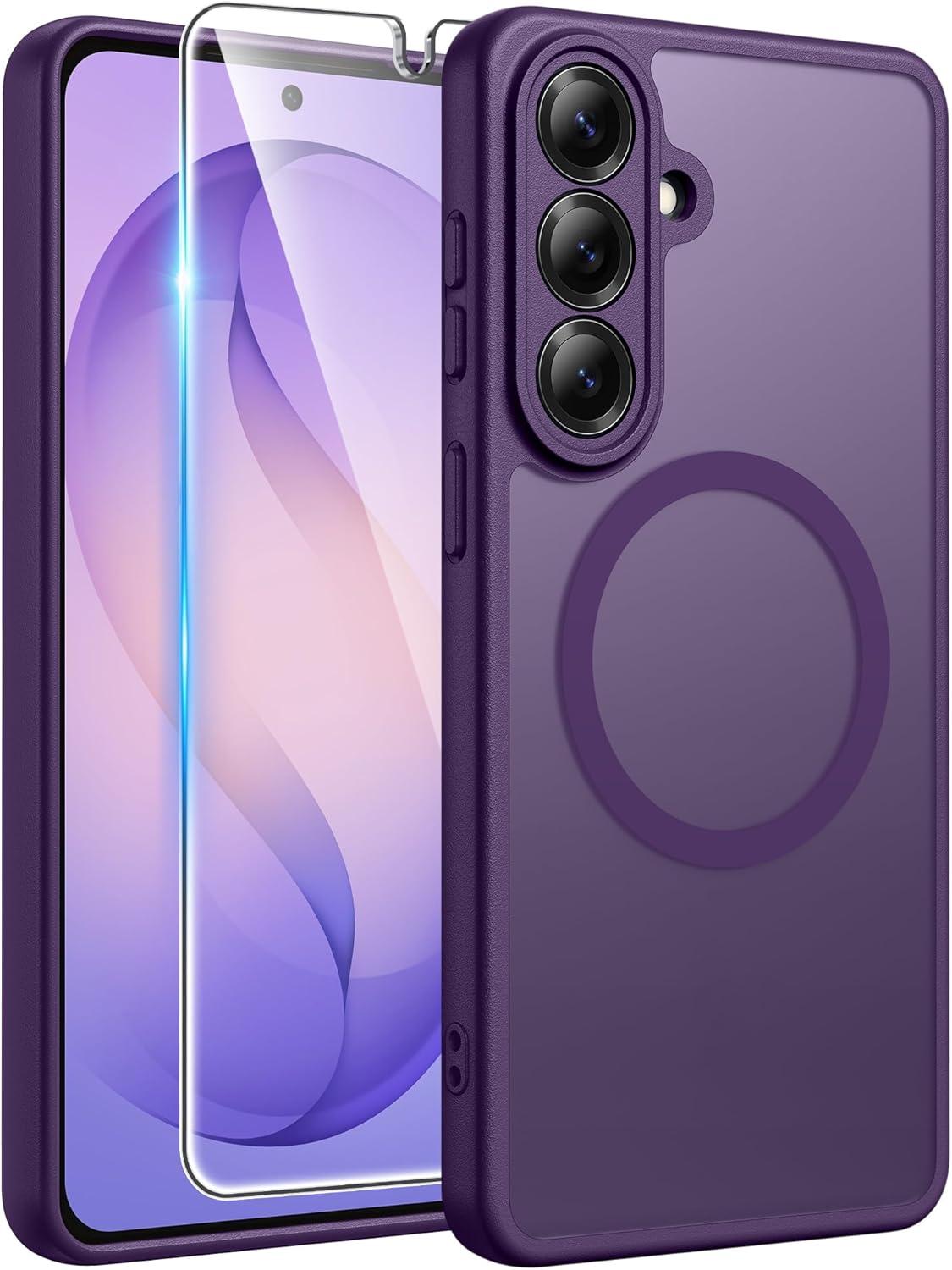 imageFNTCASE for Google Pixel 10a Case Compatible with Magsafe Translucent Matte Cases with Screen Protector Military Grade Shockproof Protective Magnetic Phone Cover for Pixel 10A BlackPurple