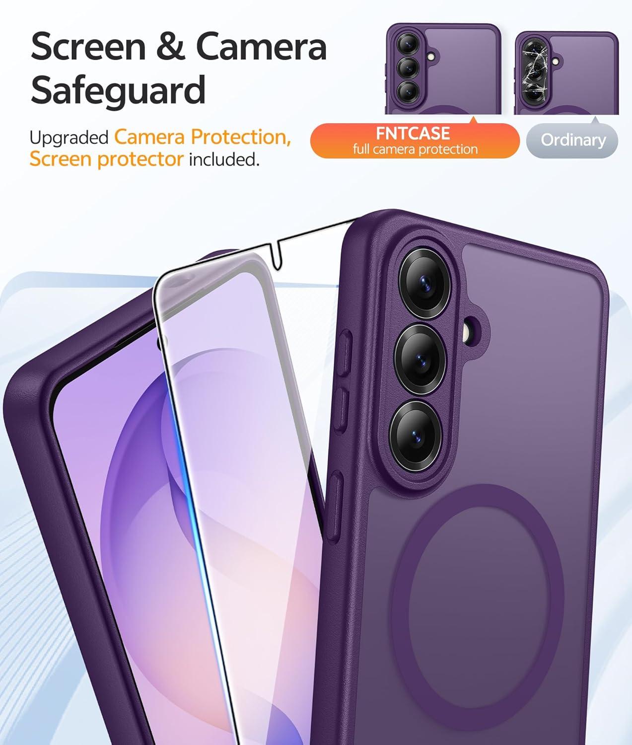imageFNTCASE for Google Pixel 10a Case Compatible with Magsafe Translucent Matte Cases with Screen Protector Military Grade Shockproof Protective Magnetic Phone Cover for Pixel 10A BlackPurple