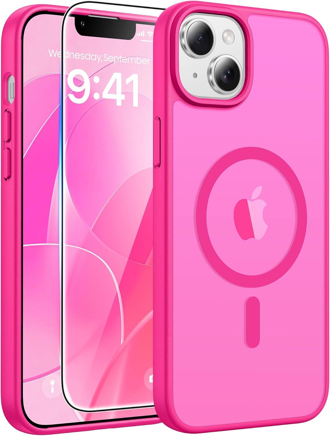 imageFNTCASE for Google Pixel 10a Case Compatible with Magsafe Translucent Matte Cases with Screen Protector Military Grade Shockproof Protective Magnetic Phone Cover for Pixel 10A BlackHot Pink