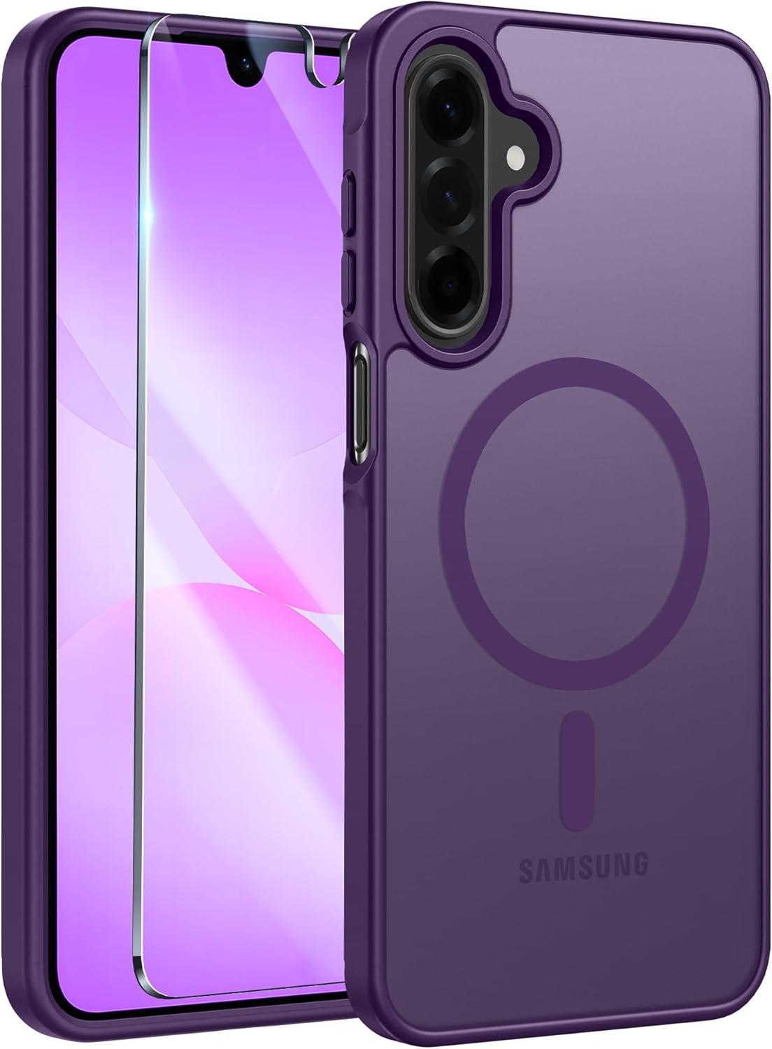 imageFNTCASE for Google Pixel 10a Case Compatible with Magsafe Translucent Matte Cases with Screen Protector Military Grade Shockproof Protective Magnetic Phone Cover for Pixel 10A BlackPurple