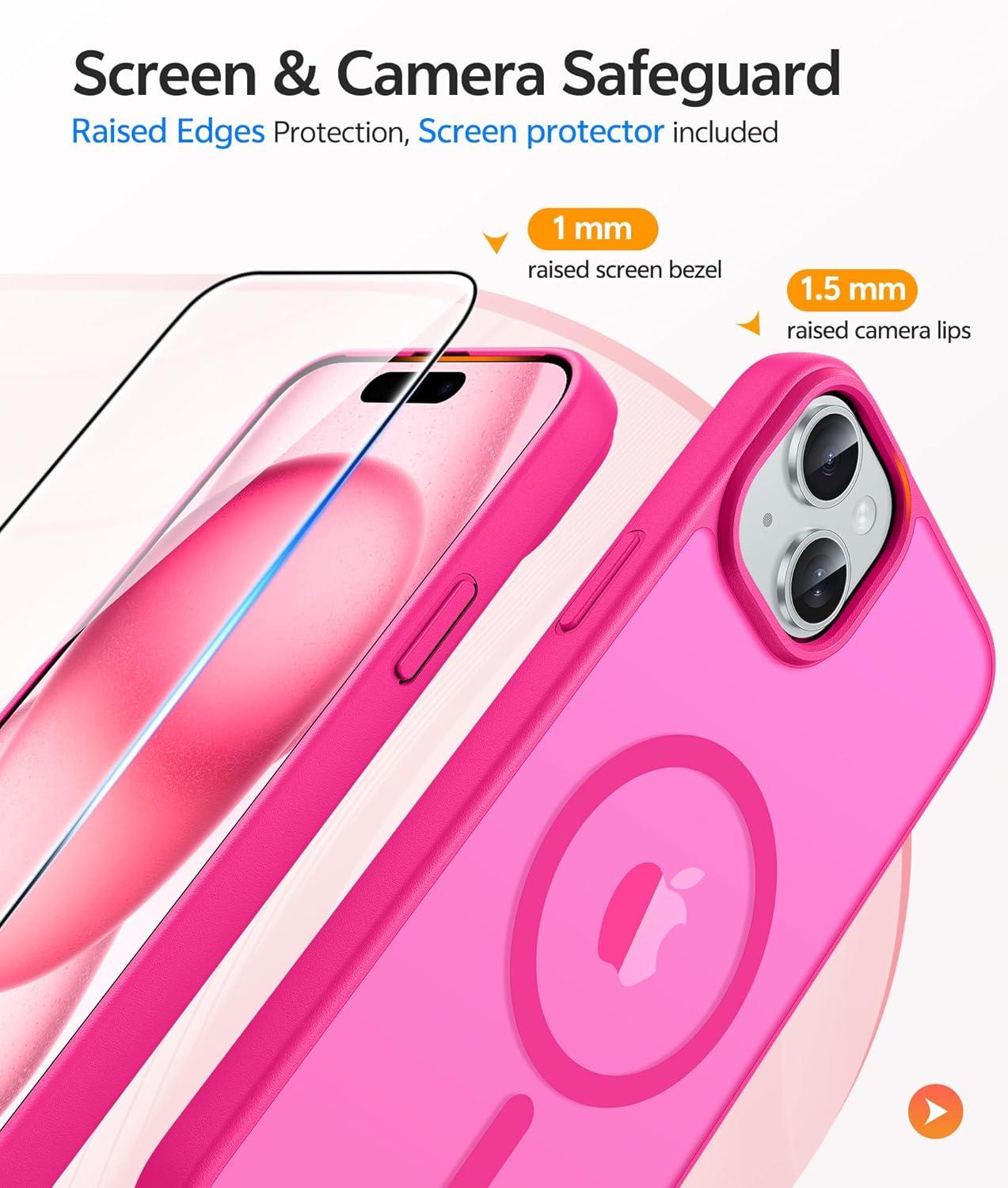 imageFNTCASE for Google Pixel 10a Case Compatible with Magsafe Translucent Matte Cases with Screen Protector Military Grade Shockproof Protective Magnetic Phone Cover for Pixel 10A BlackHot Pink