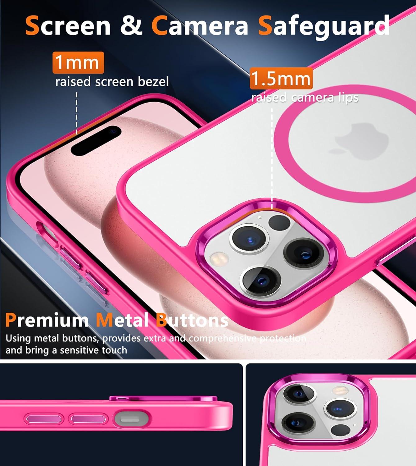 imageFNTCASE for Google Pixel 10a Case Compatible with Magsafe Translucent Matte Cases with Screen Protector Military Grade Shockproof Protective Magnetic Phone Cover for Pixel 10A BlackHot Pink