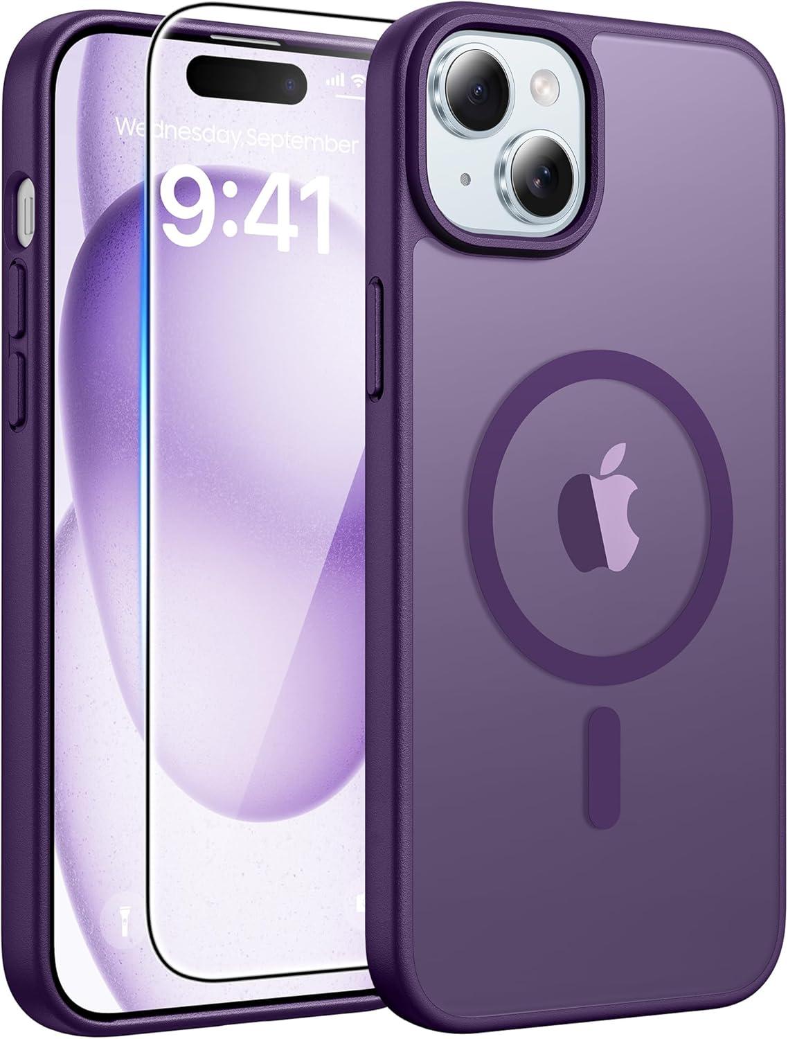 imageFNTCASE for Google Pixel 10a Case Compatible with Magsafe Translucent Matte Cases with Screen Protector Military Grade Shockproof Protective Magnetic Phone Cover for Pixel 10A BlackPurple