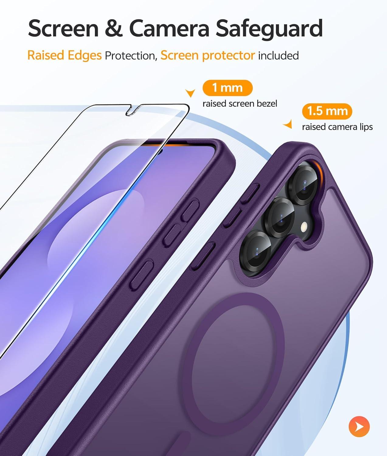 imageFNTCASE for Google Pixel 10a Case Compatible with Magsafe Translucent Matte Cases with Screen Protector Military Grade Shockproof Protective Magnetic Phone Cover for Pixel 10A BlackPurple