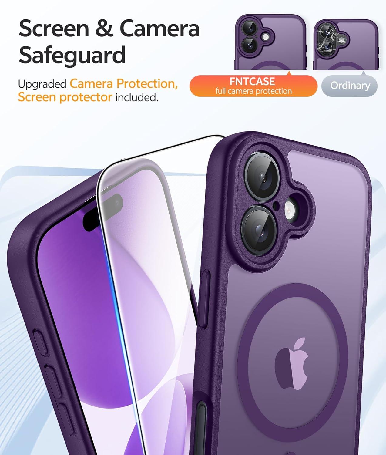 imageFNTCASE for Google Pixel 10a Case Compatible with Magsafe Translucent Matte Cases with Screen Protector Military Grade Shockproof Protective Magnetic Phone Cover for Pixel 10A BlackPurple