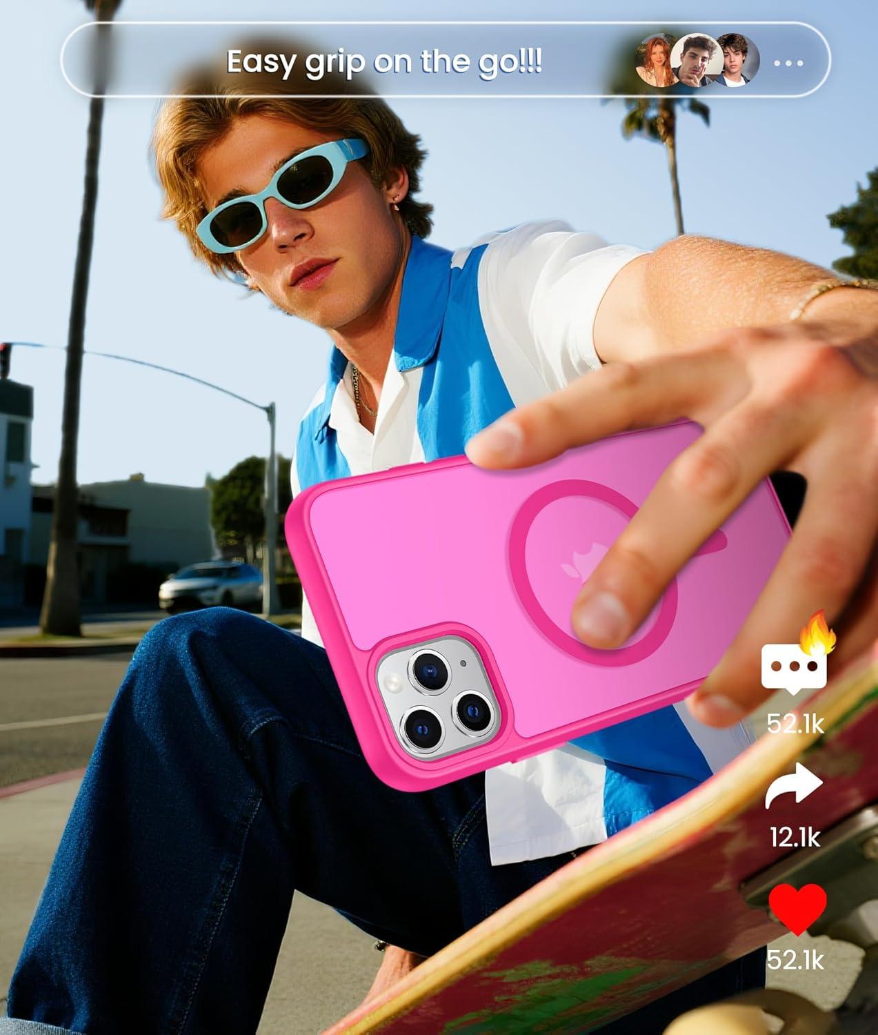 imageFNTCASE for Google Pixel 10a Case Compatible with Magsafe Translucent Matte Cases with Screen Protector Military Grade Shockproof Protective Magnetic Phone Cover for Pixel 10A BlackHot Pink