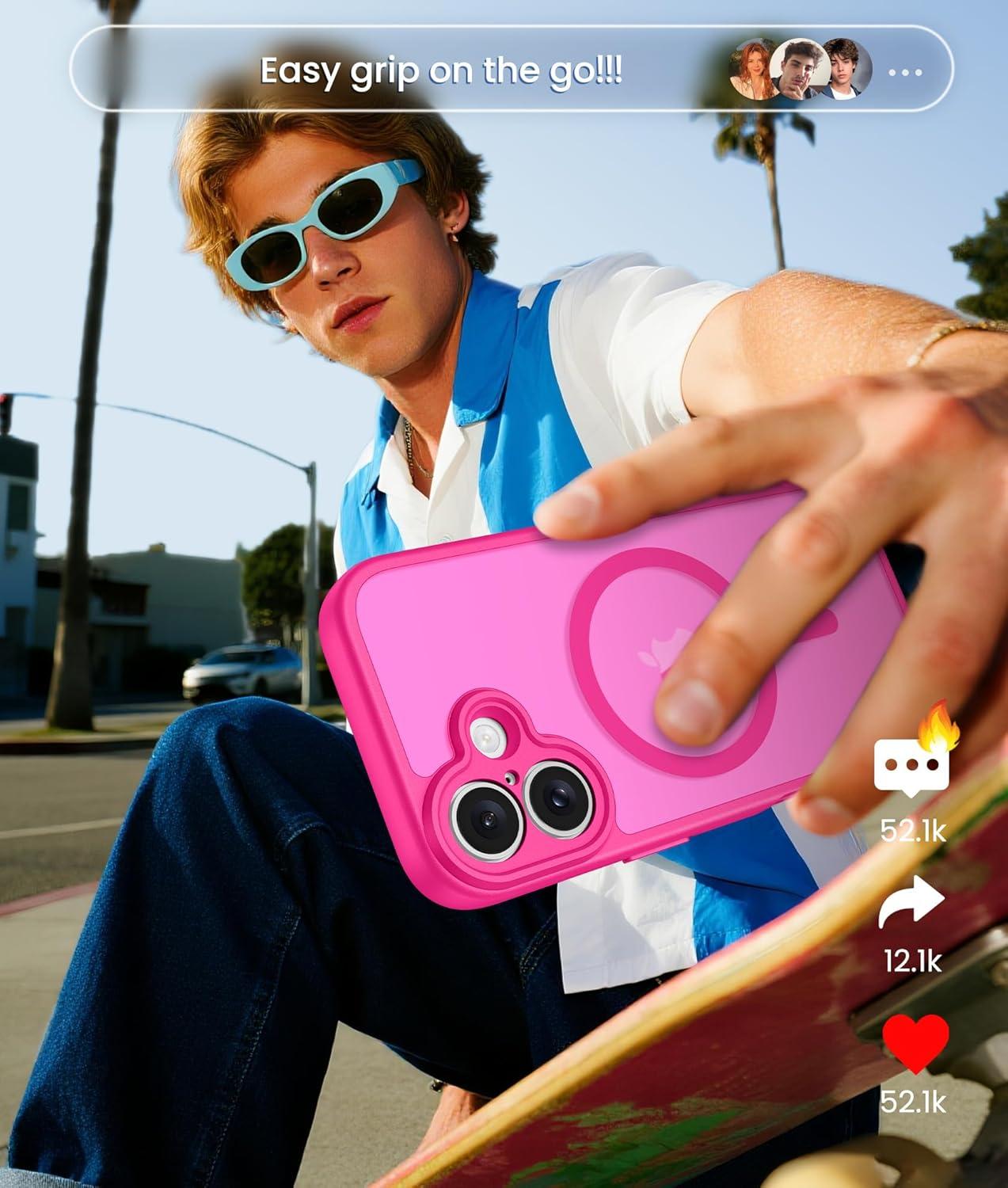 imageFNTCASE for Google Pixel 10a Case Compatible with Magsafe Translucent Matte Cases with Screen Protector Military Grade Shockproof Protective Magnetic Phone Cover for Pixel 10A BlackHot Pink