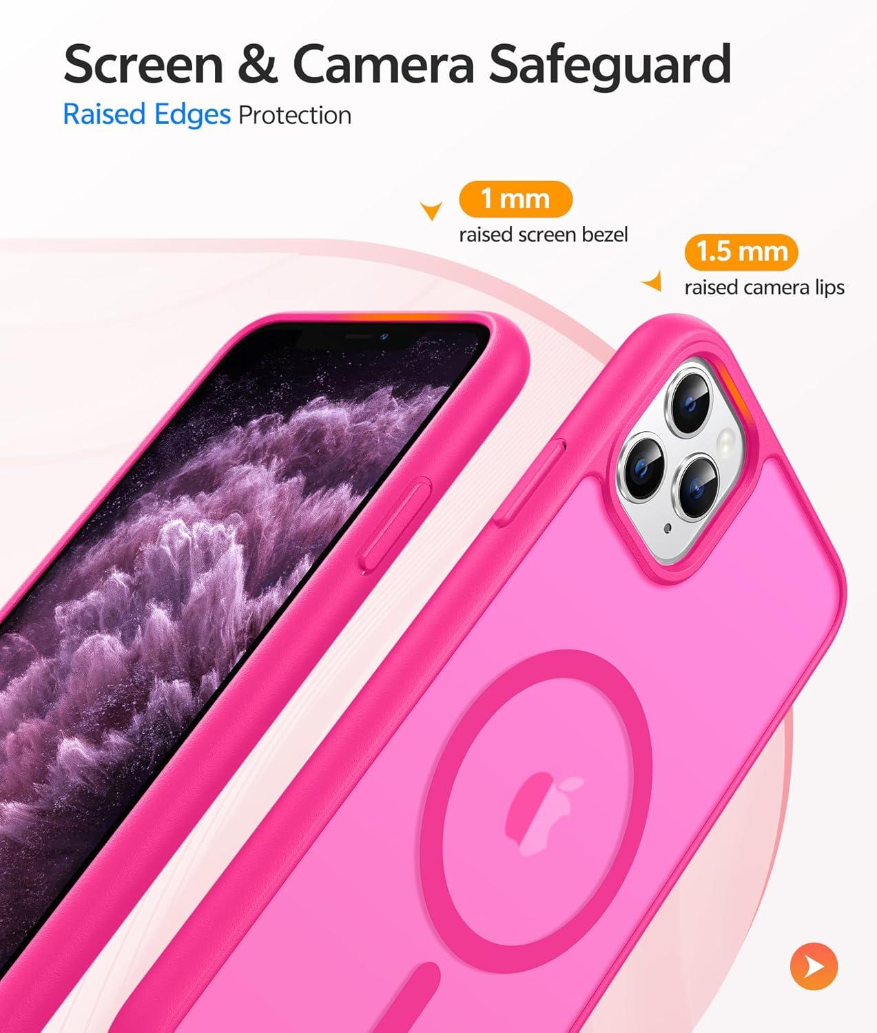 imageFNTCASE for Google Pixel 10a Case Compatible with Magsafe Translucent Matte Cases with Screen Protector Military Grade Shockproof Protective Magnetic Phone Cover for Pixel 10A BlackHot Pink
