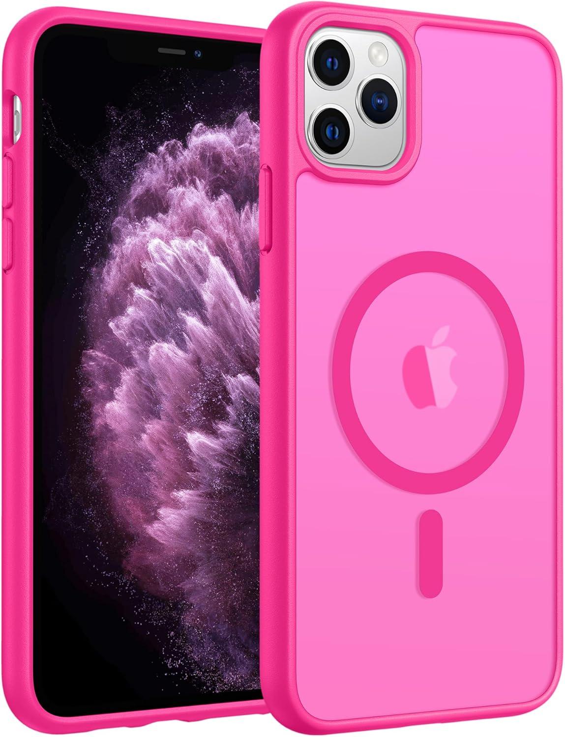 imageFNTCASE for Google Pixel 10a Case Compatible with Magsafe Translucent Matte Cases with Screen Protector Military Grade Shockproof Protective Magnetic Phone Cover for Pixel 10A BlackHot Pink