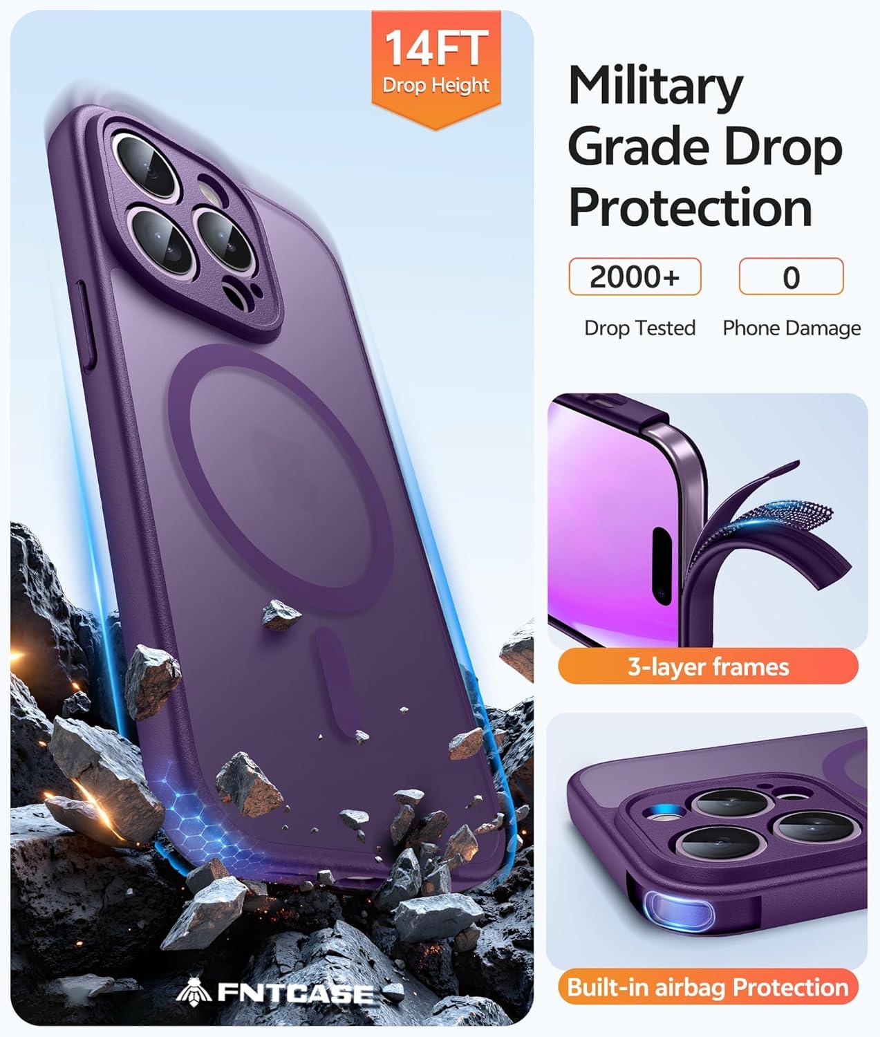 imageFNTCASE for Google Pixel 10a Case Compatible with Magsafe Translucent Matte Cases with Screen Protector Military Grade Shockproof Protective Magnetic Phone Cover for Pixel 10A BlackPurple