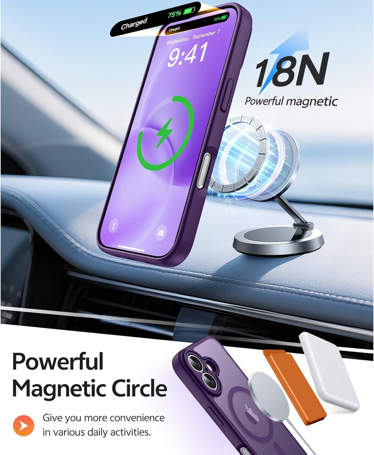imageFNTCASE for Google Pixel 10a Case Compatible with Magsafe Translucent Matte Cases with Screen Protector Military Grade Shockproof Protective Magnetic Phone Cover for Pixel 10A BlackPurple