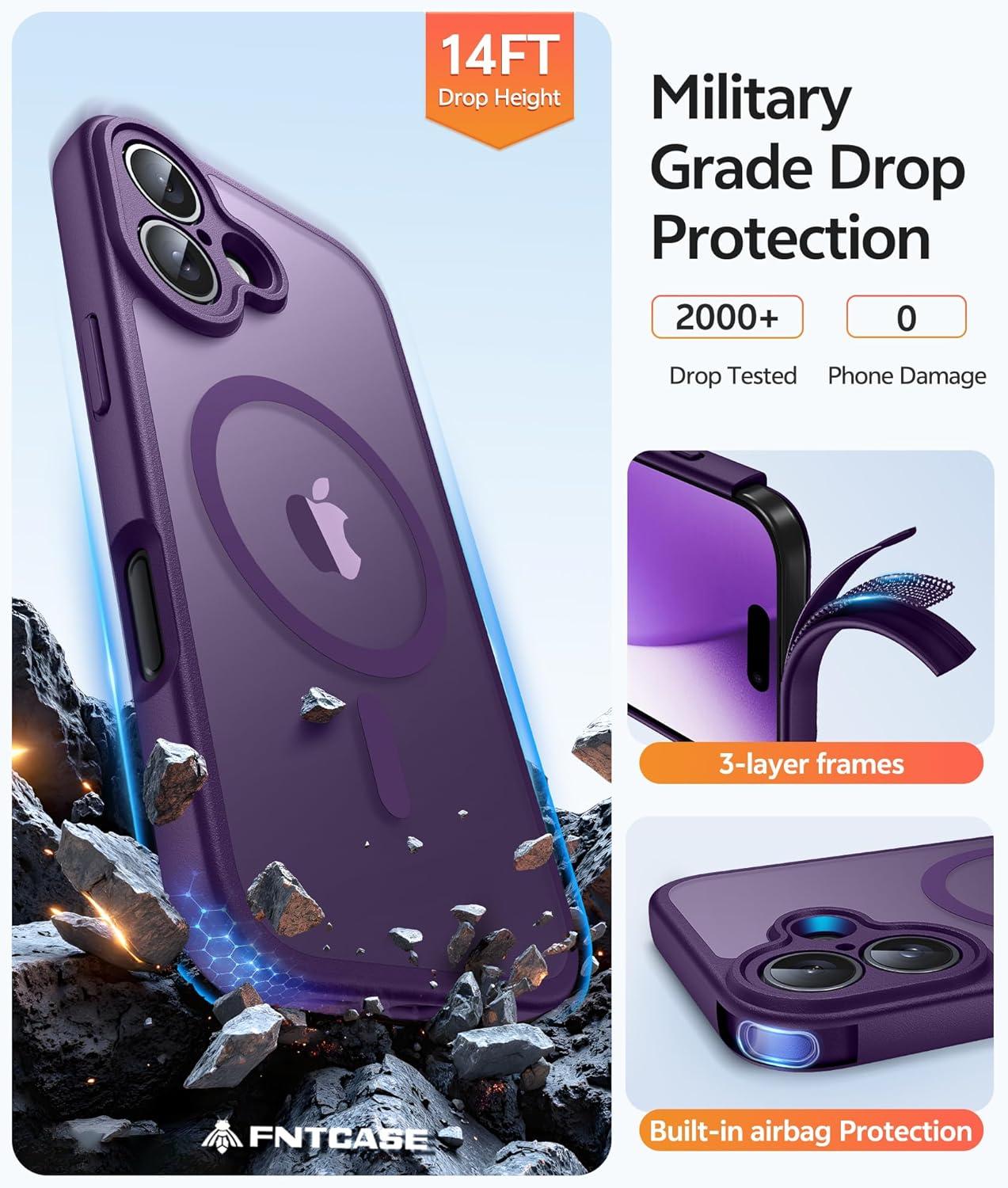 imageFNTCASE for Google Pixel 10a Case Compatible with Magsafe Translucent Matte Cases with Screen Protector Military Grade Shockproof Protective Magnetic Phone Cover for Pixel 10A BlackPurple