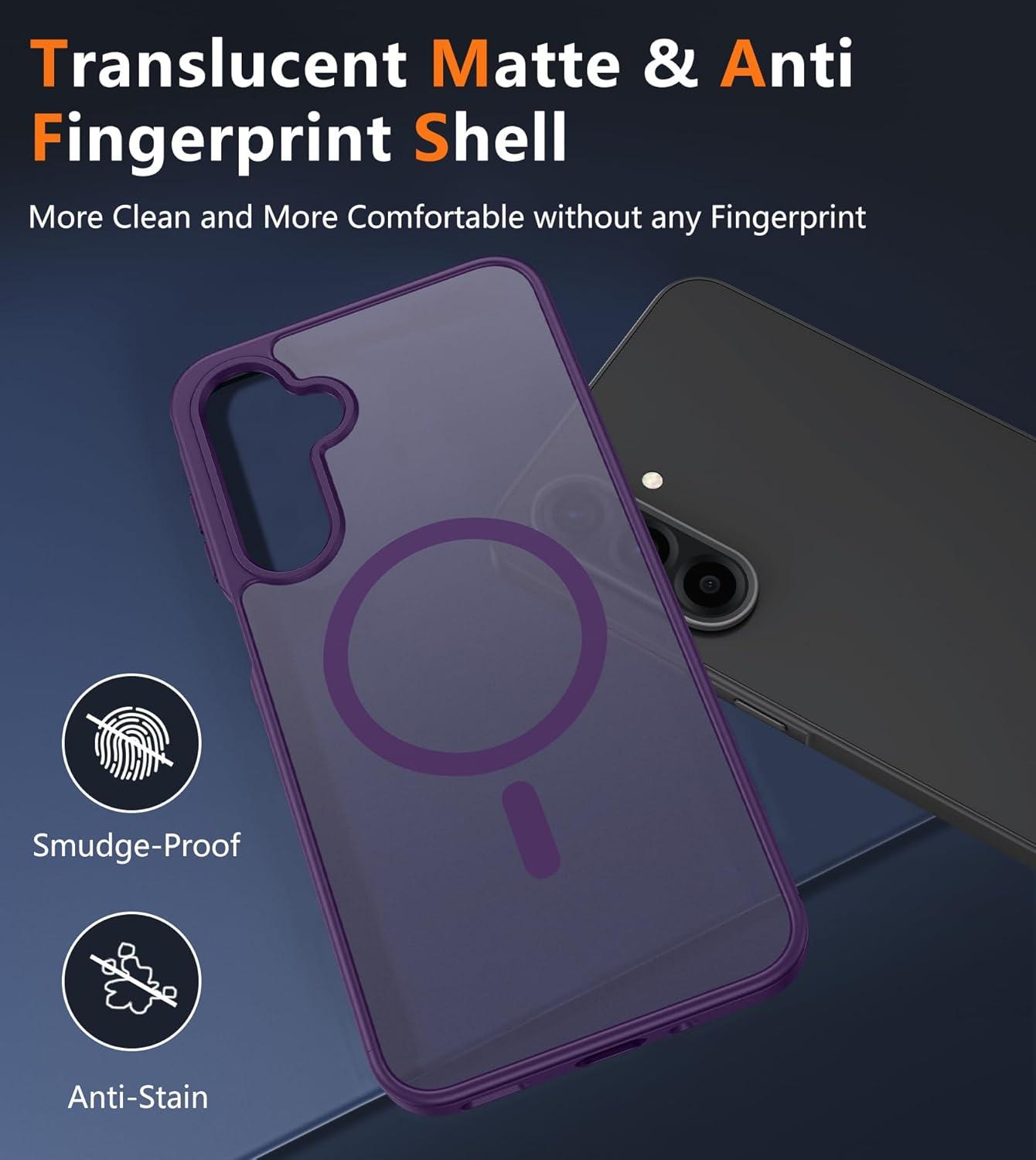imageFNTCASE for Google Pixel 10a Case Compatible with Magsafe Translucent Matte Cases with Screen Protector Military Grade Shockproof Protective Magnetic Phone Cover for Pixel 10A BlackPurple
