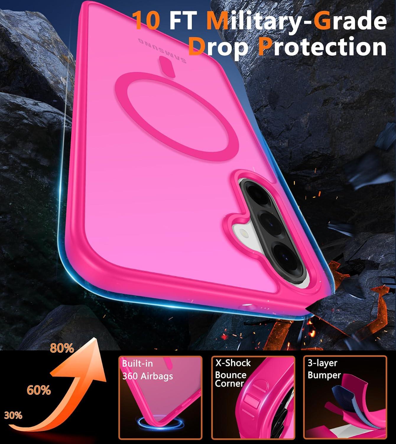 imageFNTCASE for Google Pixel 10a Case Compatible with Magsafe Translucent Matte Cases with Screen Protector Military Grade Shockproof Protective Magnetic Phone Cover for Pixel 10A BlackHot Pink