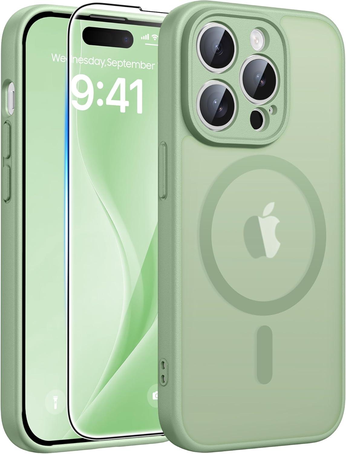 imageFNTCASE for Google Pixel 10a Case Compatible with Magsafe Translucent Matte Cases with Screen Protector Military Grade Shockproof Protective Magnetic Phone Cover for Pixel 10A BlackLight Moss