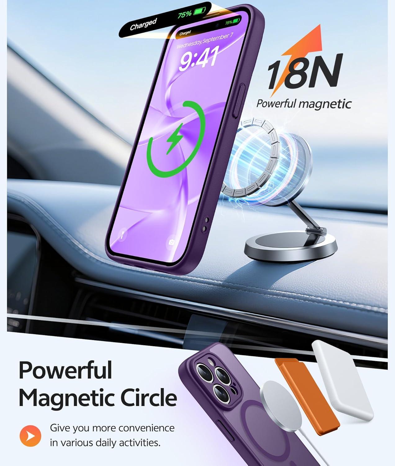 imageFNTCASE for Google Pixel 10a Case Compatible with Magsafe Translucent Matte Cases with Screen Protector Military Grade Shockproof Protective Magnetic Phone Cover for Pixel 10A BlackPurple