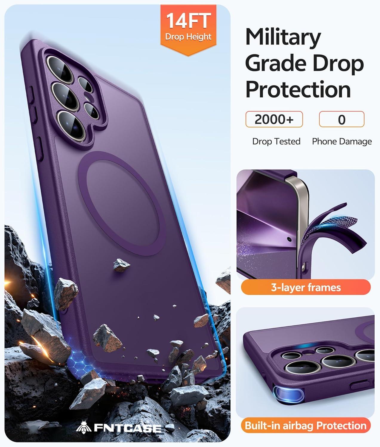 imageFNTCASE for Google Pixel 10a Case Compatible with Magsafe Translucent Matte Cases with Screen Protector Military Grade Shockproof Protective Magnetic Phone Cover for Pixel 10A BlackPurple