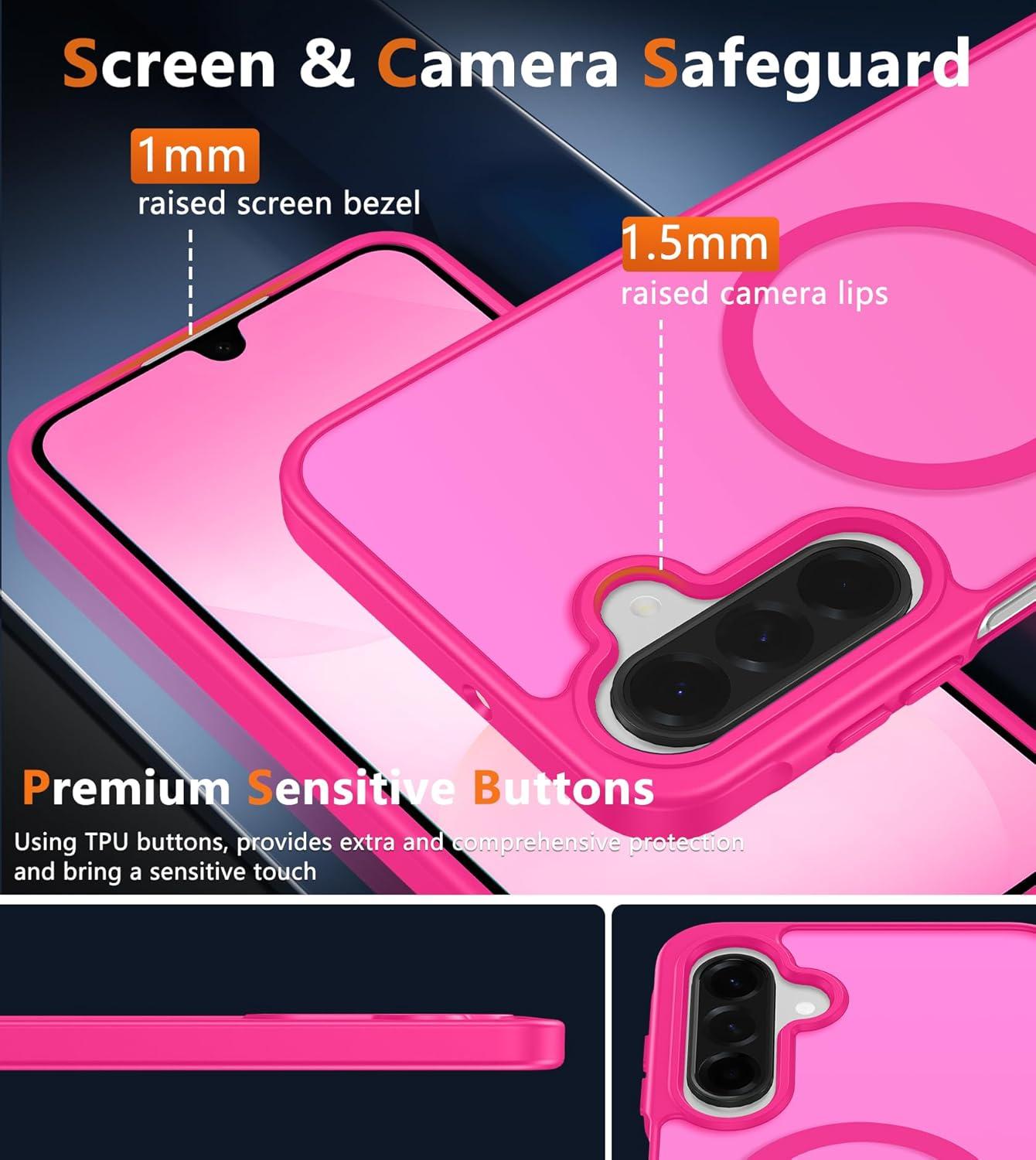 imageFNTCASE for Google Pixel 10a Case Compatible with Magsafe Translucent Matte Cases with Screen Protector Military Grade Shockproof Protective Magnetic Phone Cover for Pixel 10A BlackHot Pink