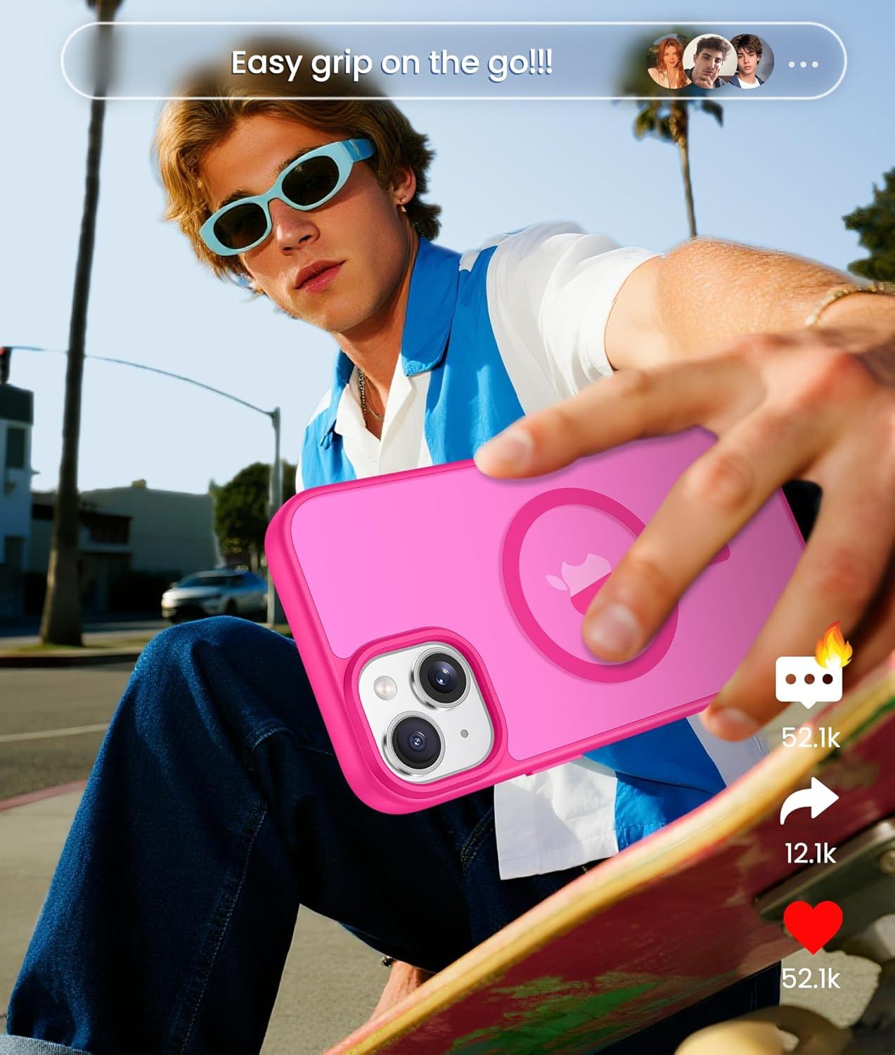 imageFNTCASE for Google Pixel 10a Case Compatible with Magsafe Translucent Matte Cases with Screen Protector Military Grade Shockproof Protective Magnetic Phone Cover for Pixel 10A BlackHot Pink