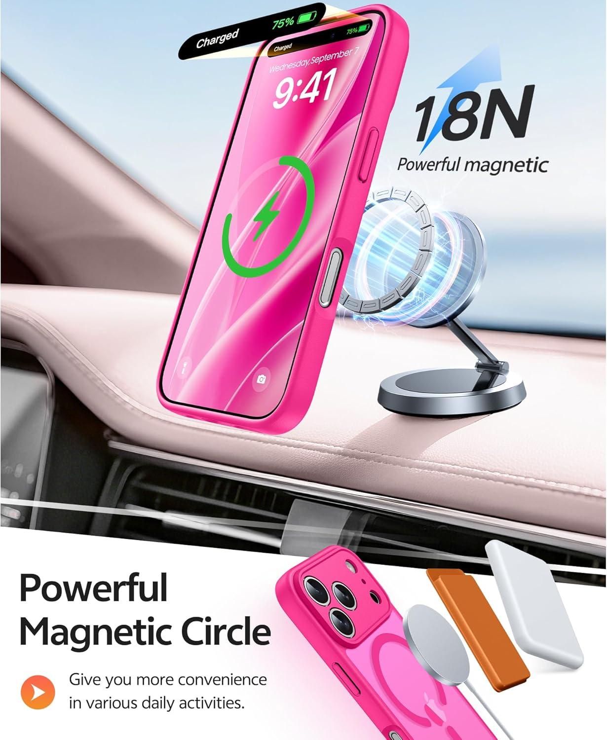 imageFNTCASE for Google Pixel 10a Case Compatible with Magsafe Translucent Matte Cases with Screen Protector Military Grade Shockproof Protective Magnetic Phone Cover for Pixel 10A BlackHot Pink